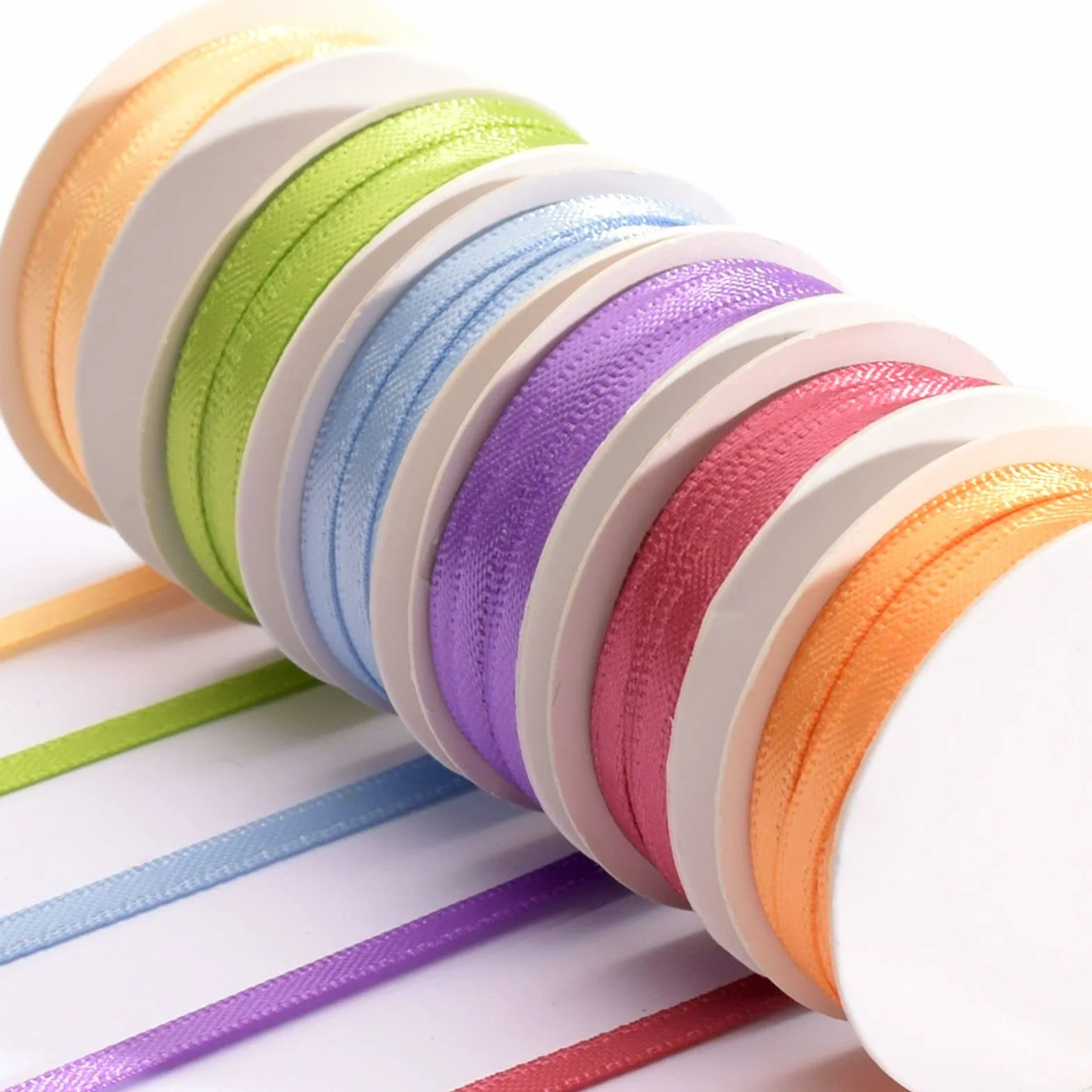 Vaessen Creative Nastro Satin Primavera 6 Colori 6 mm x 2 m Biadesivo Lucido per Scrapbooking