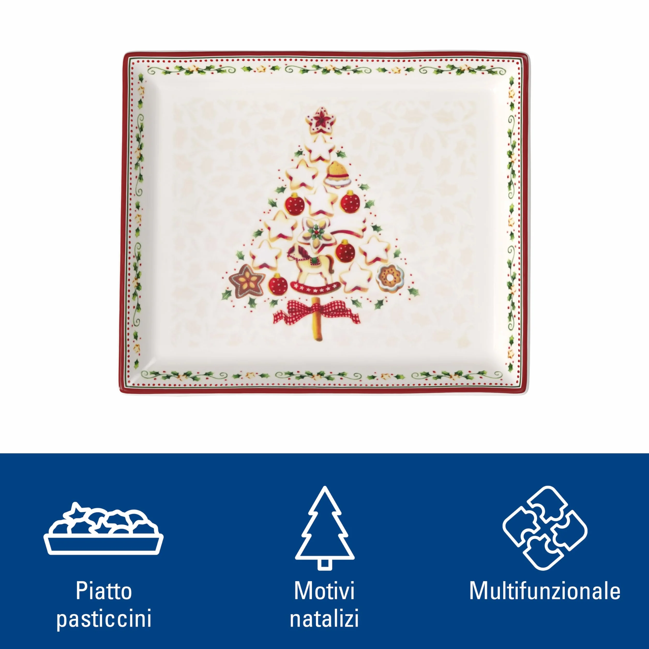 Villeroy & Boch Winter Bakery Delight Piatto Pasticceria Rettangolare Porcellana Bianco Rosso Piccolo