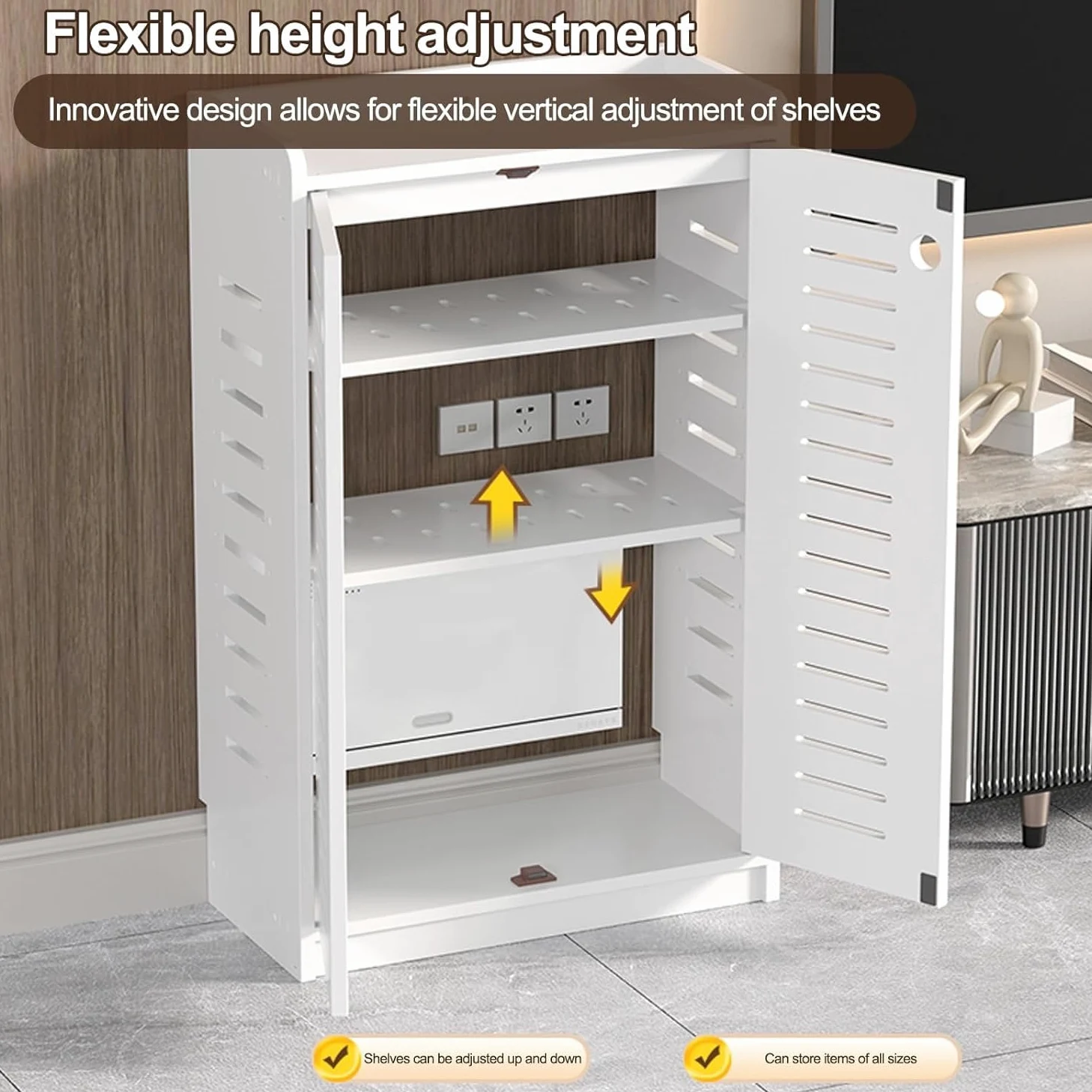 Mobile Porta Router Wifi, Mobile Multimediale Con Vano Nascosto E Sistema Di Gestione Dei Cavi, Scaffale Da Terra Per Modem Per Casa E Ufficio,White 2,50x25x60cm