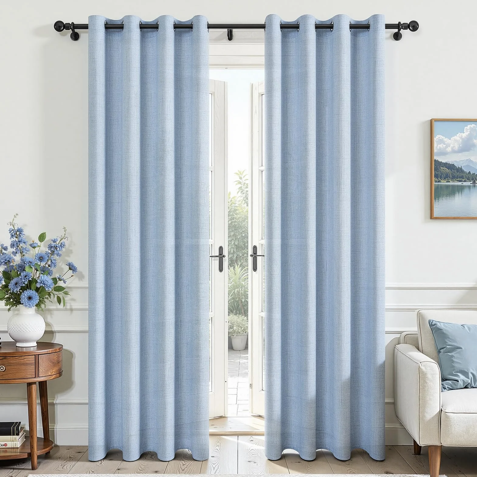 MRTREES Tenda in Voile Lino Semitrasparente Blu con Occhielli da Interno, Tende Moderne per Interni Soggiorno Moderne Camera da Letto Cameretta Bambini Salotto 2 Pezzi, 140x225 cm