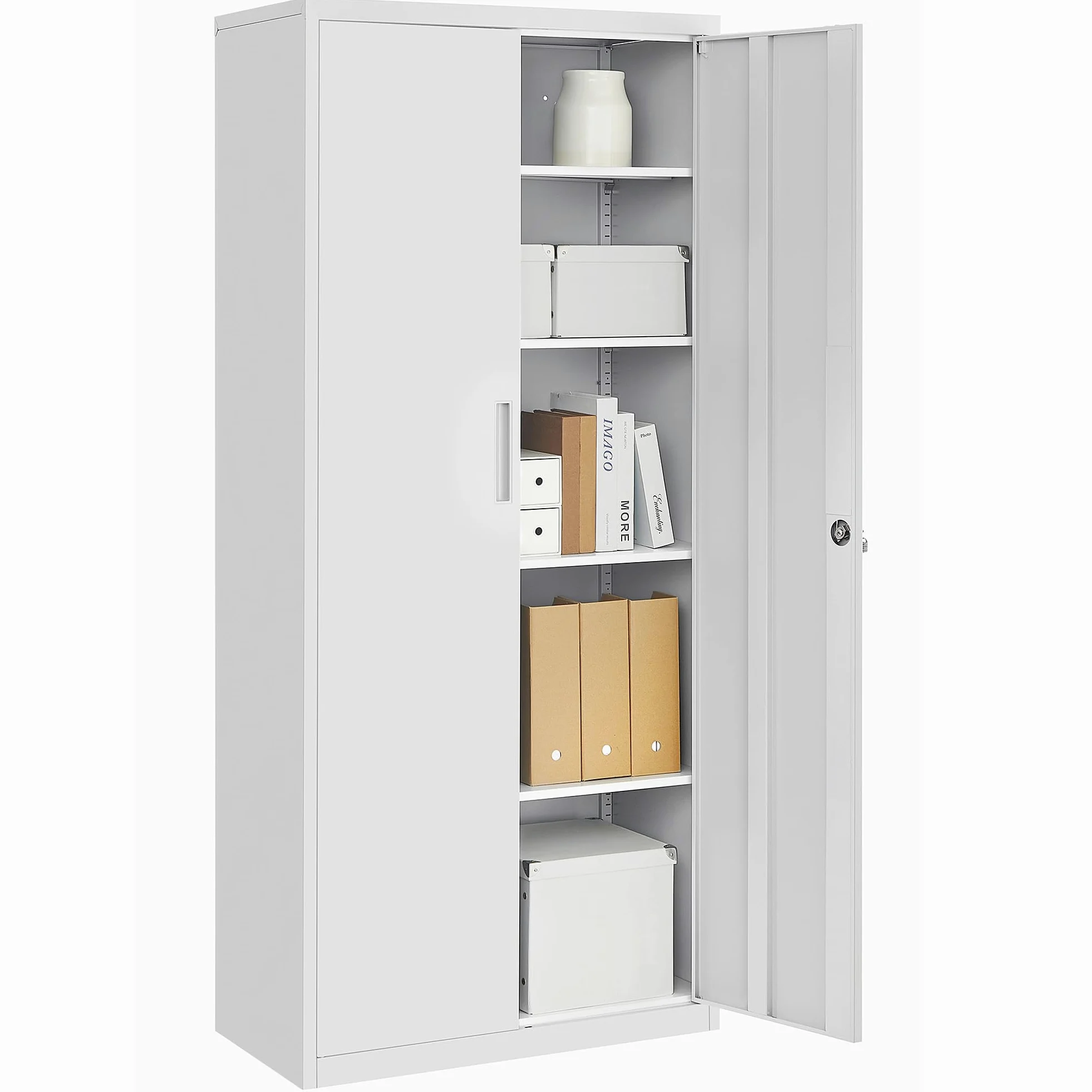 SONGMICS Armadietto Garage a 5 Ripiani con 2 Ante, Armadio Ufficio, 40 x 80 x 180 cm, 1 Serratura, Ripiani Regolabili, Armadio Metallo, Grigio Opaco OMC015G01