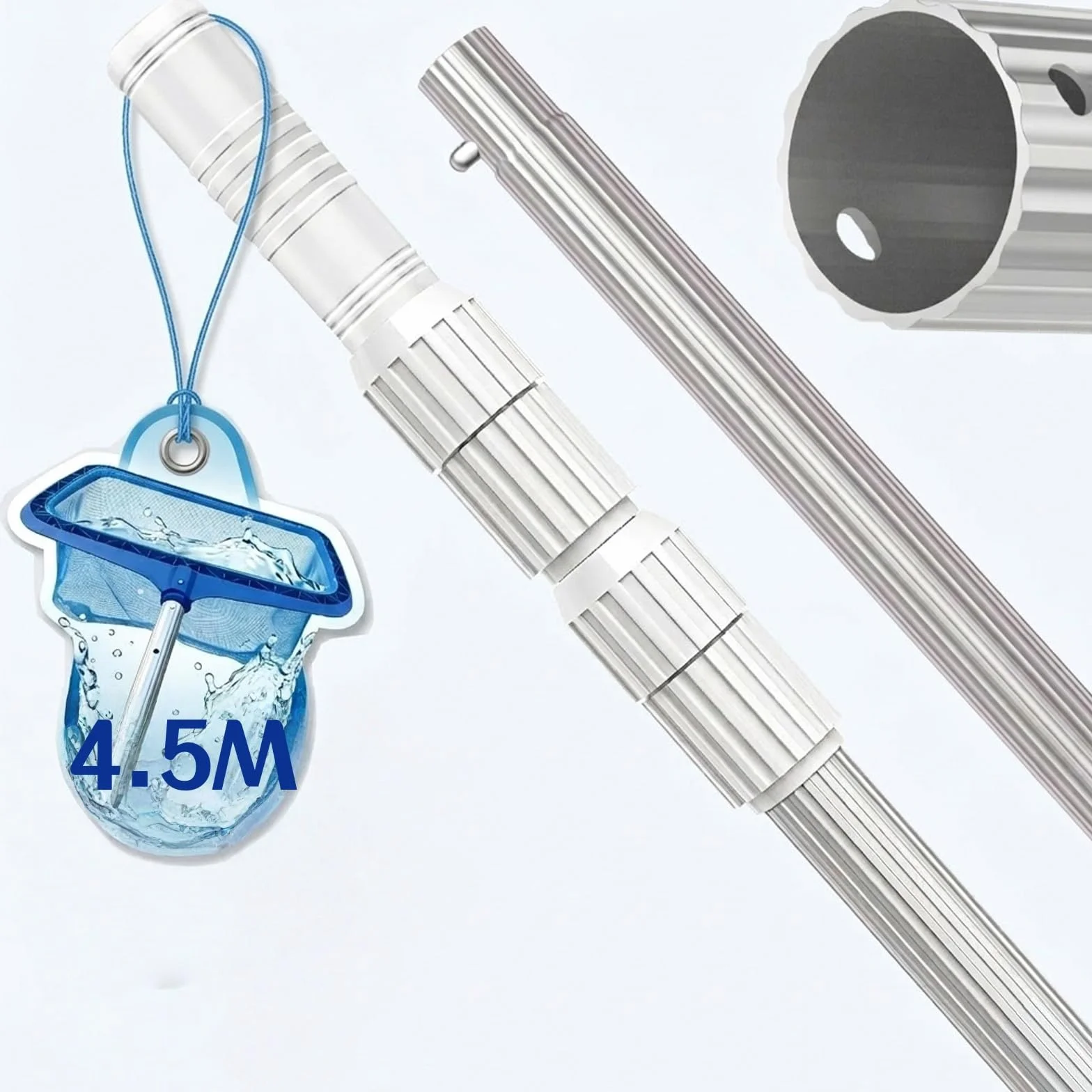 Asta Telescopica per Piscina Alluminio 1,4-4,58 m – Manico in Alluminio a 3 Sezioni, Estensibile per Skimmer, Spazzola e Pulizia del Fondo, Robusta e Leggera per Piscine e Stagni