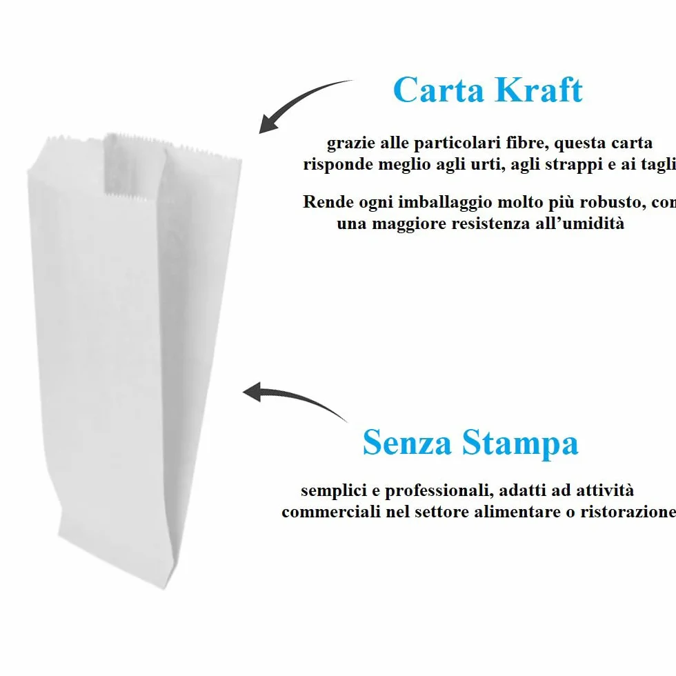 Palucart 1000 Sacchetti di Carta per Alimenti colore Bianco, misura 14x30 cm, Buste in carta Kraft per Trasporto di Cibi e Oggetti - M