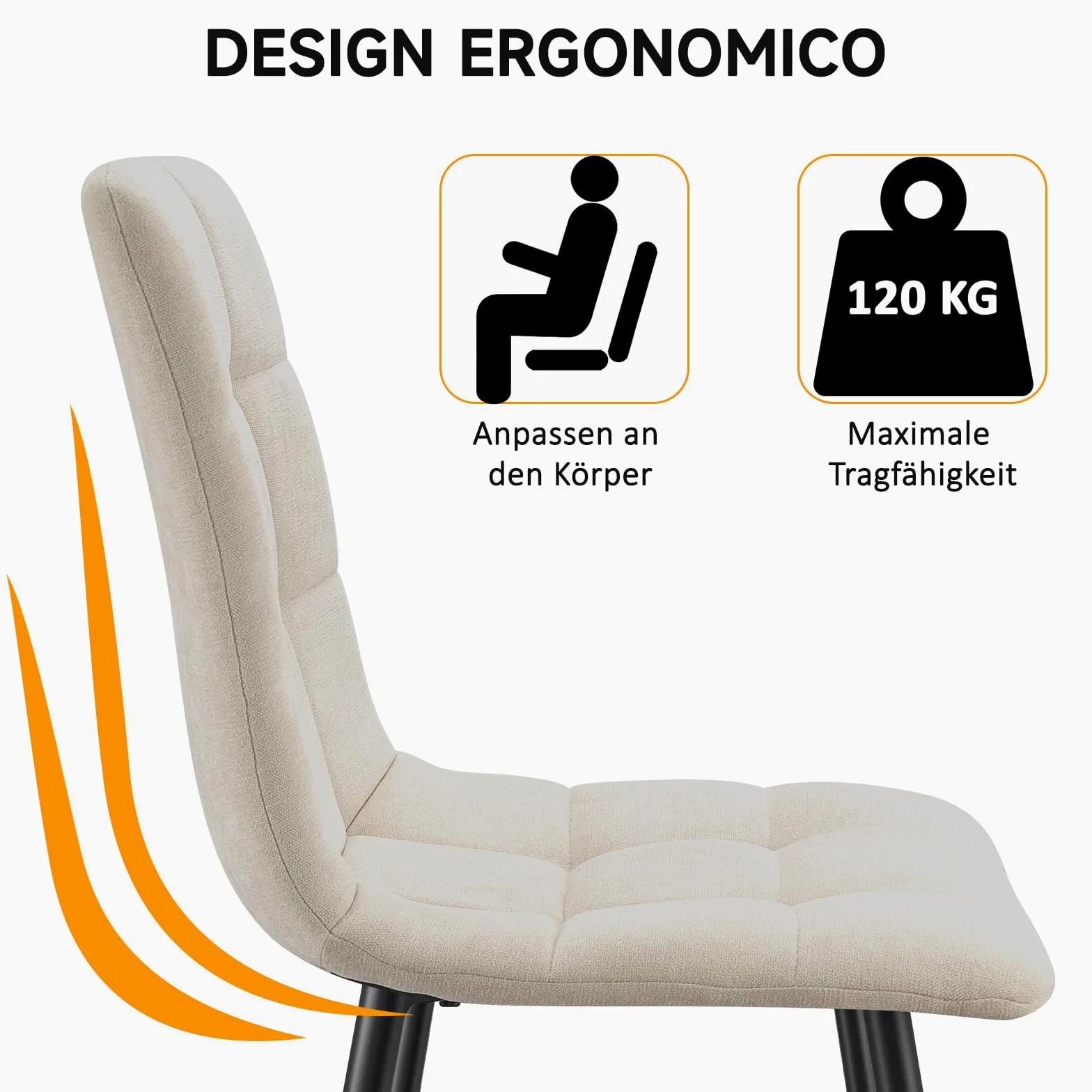Set Di 4 Sedie Da Pranzo,Sedia Da Cucina Con Piedi In Metallo Nero,Sedie Imbottite Con Tessuto Di Lino,Sedia Da Camera Da Letto Salotto Soggiorno,Beige