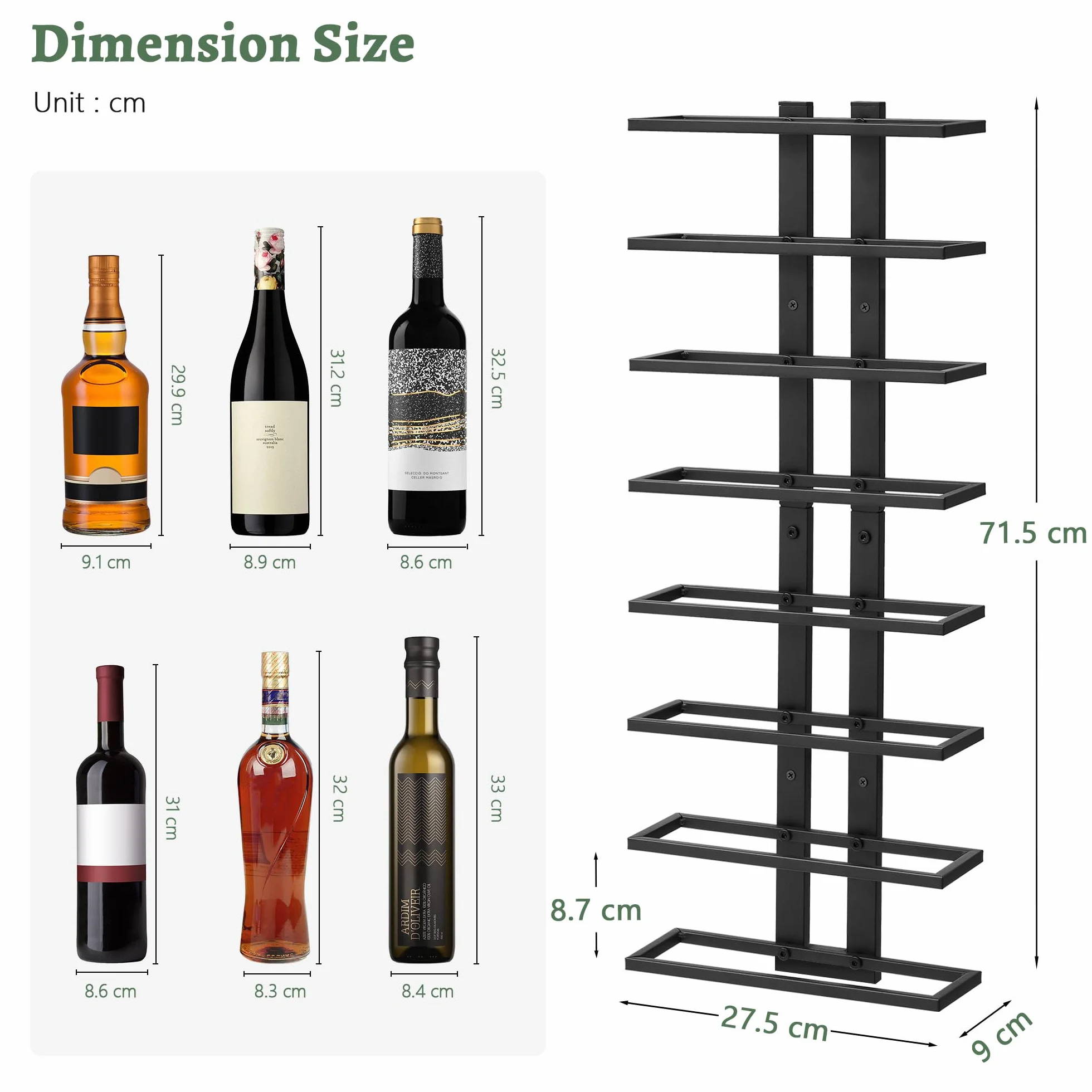 FAVOOSTY Portabottiglie da parete 2 pezzi Scaffale per vino con 8 livelli metallo nero