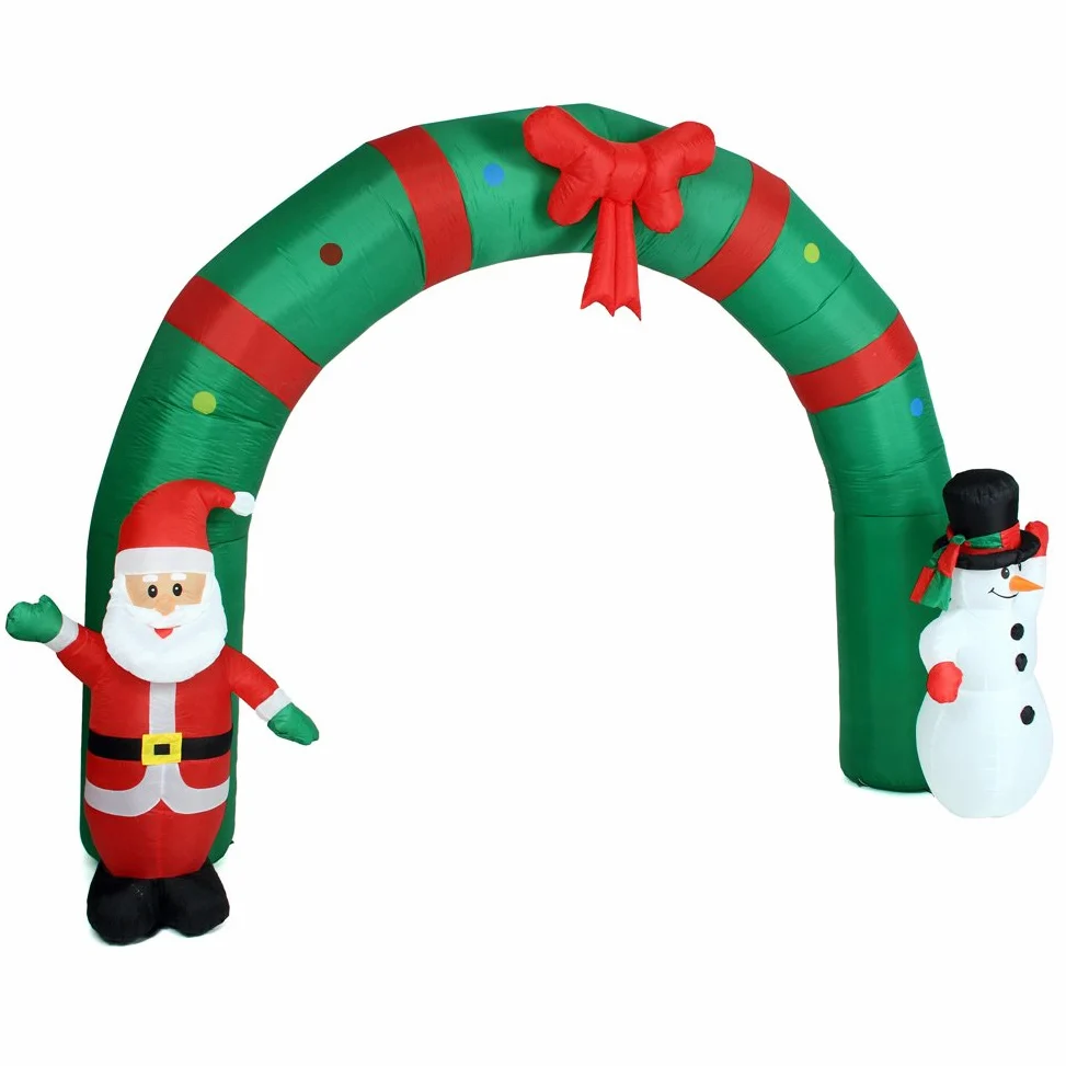 BAKAJI Arco Gonfiabile Gigante Natalizio Altezza 240 cm con Babbo Natale e Pupazzo di Neve con Kit Fissaggio per Esterno Illuminazione LED Protezione IP44 Decorazione Natalizia (240 cm)