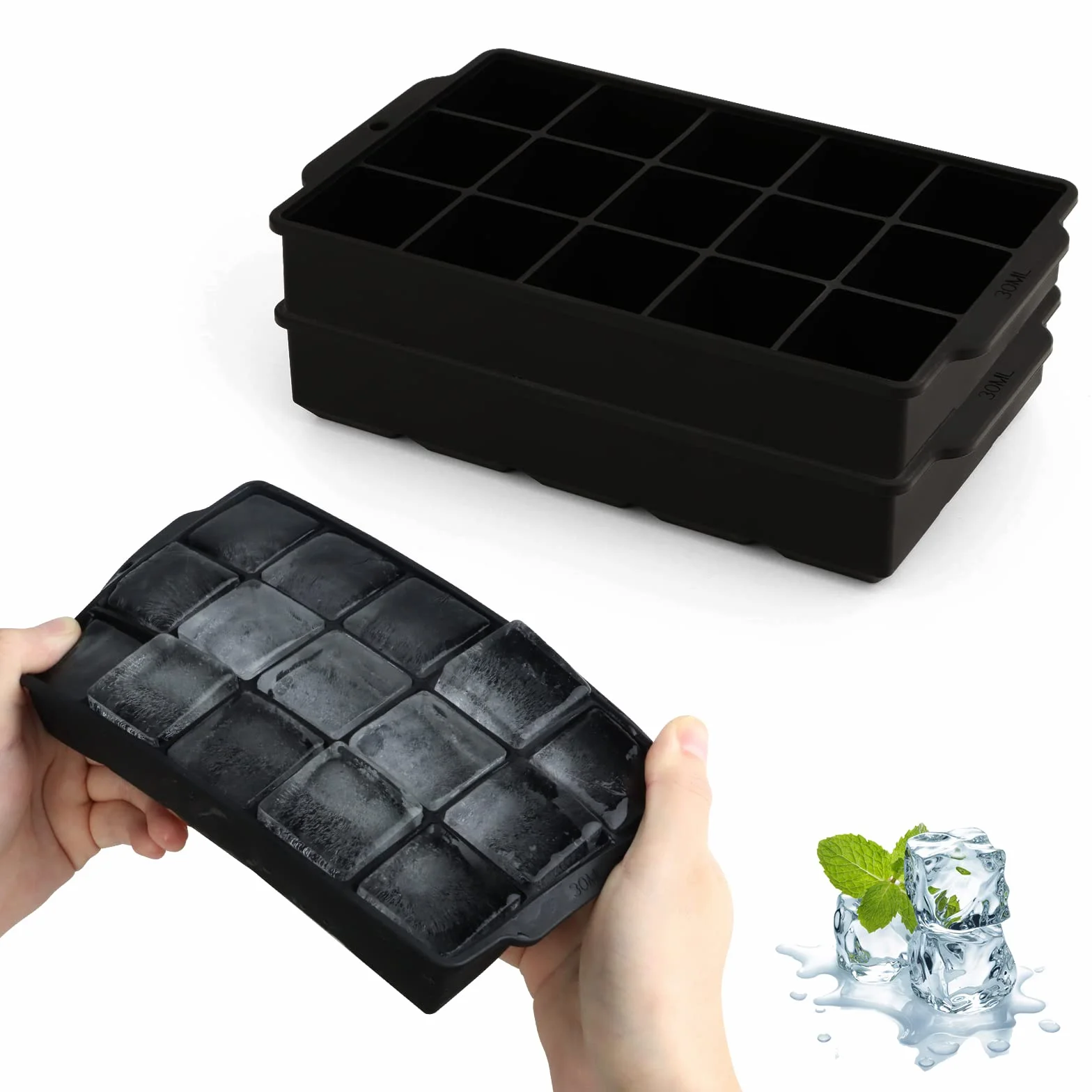 Stampi Ghiaccio Silicone JOPHEK 30 Cubetti 3,5cm Quadrati per Cocktail