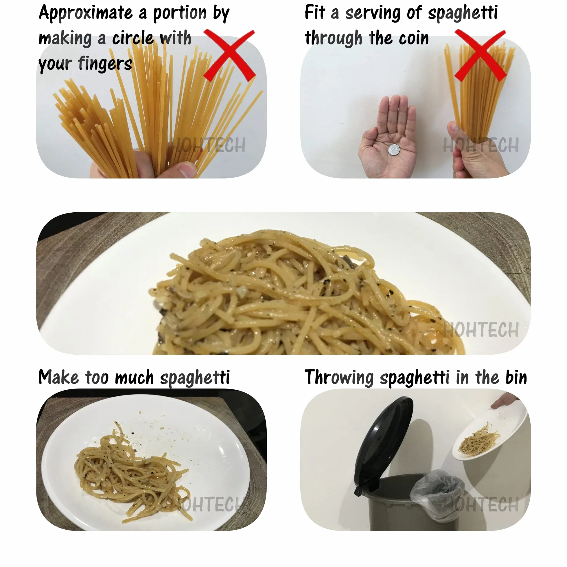 Dosaspaghetti in acciaio inox, per misurare la pasta lunga, utensile da cucina, per spaghetti, con 4 fori di misurazione (misura fino a una porzione per quattro adulti)