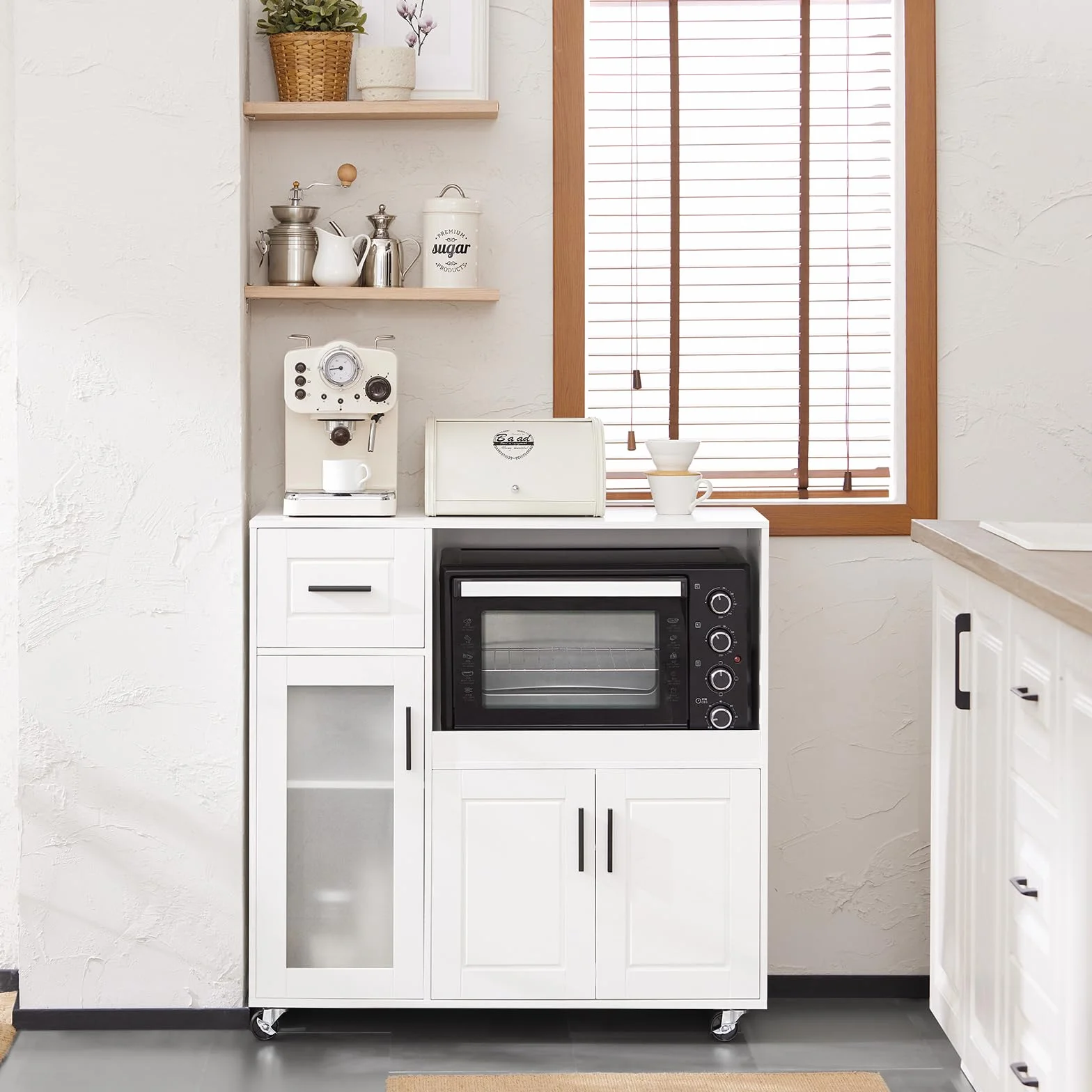 SoBuy Carrello da Cucina, Isola Cucina con Ruote, Mobili da Cucina, Supporto per Microonde, Carrello Mobile per Sala da Pranzo e Ufficio 88,5 x 40 x 89 cm Bianco FSB78-W