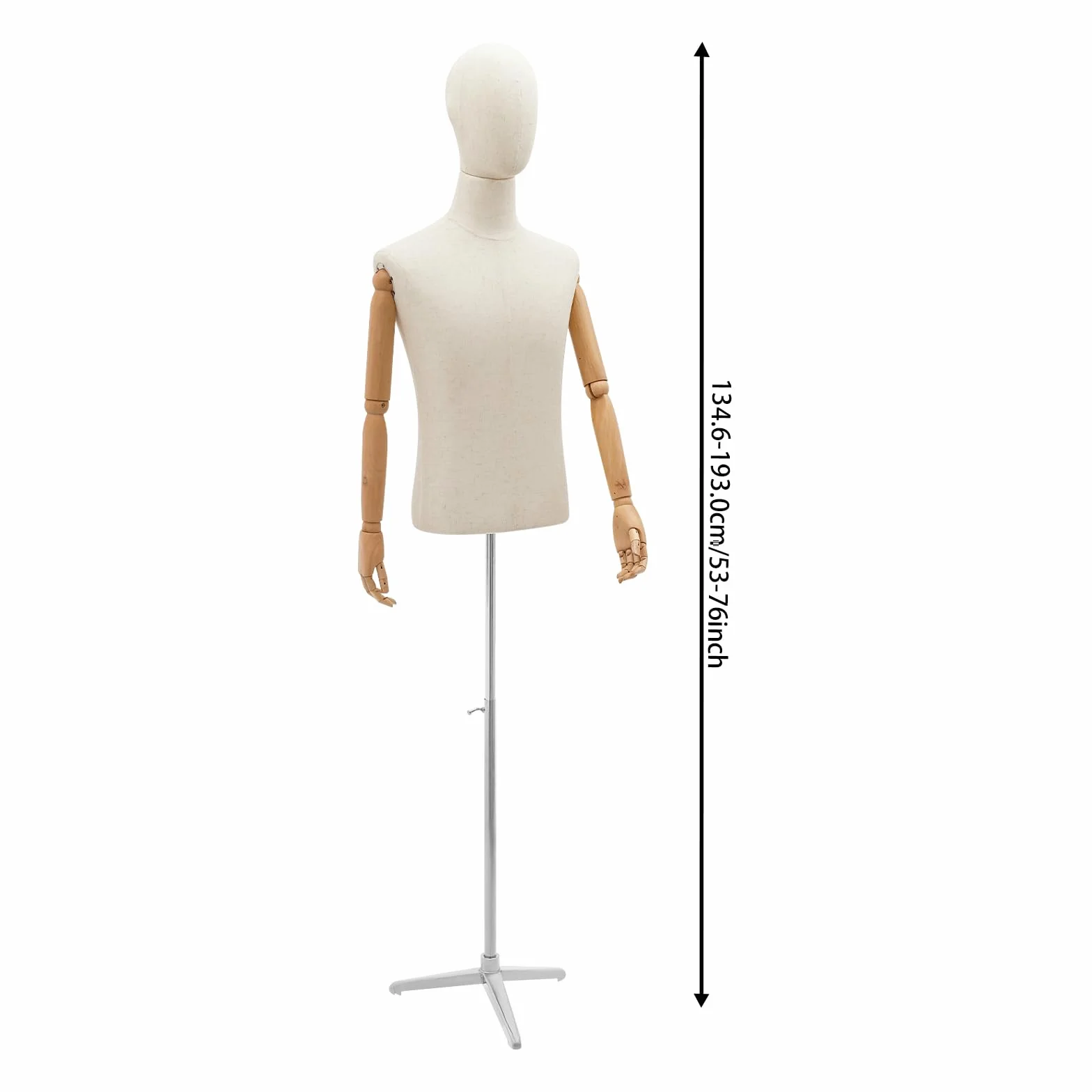 Forma da abito maschile - Busto per sartoria da uomo - Busto - Mannequin per vetrina - Altezza regolabile - Mannequin per abbigliamento - Per negozi di abbigliamento, sartoria (lino + argento, 130 a