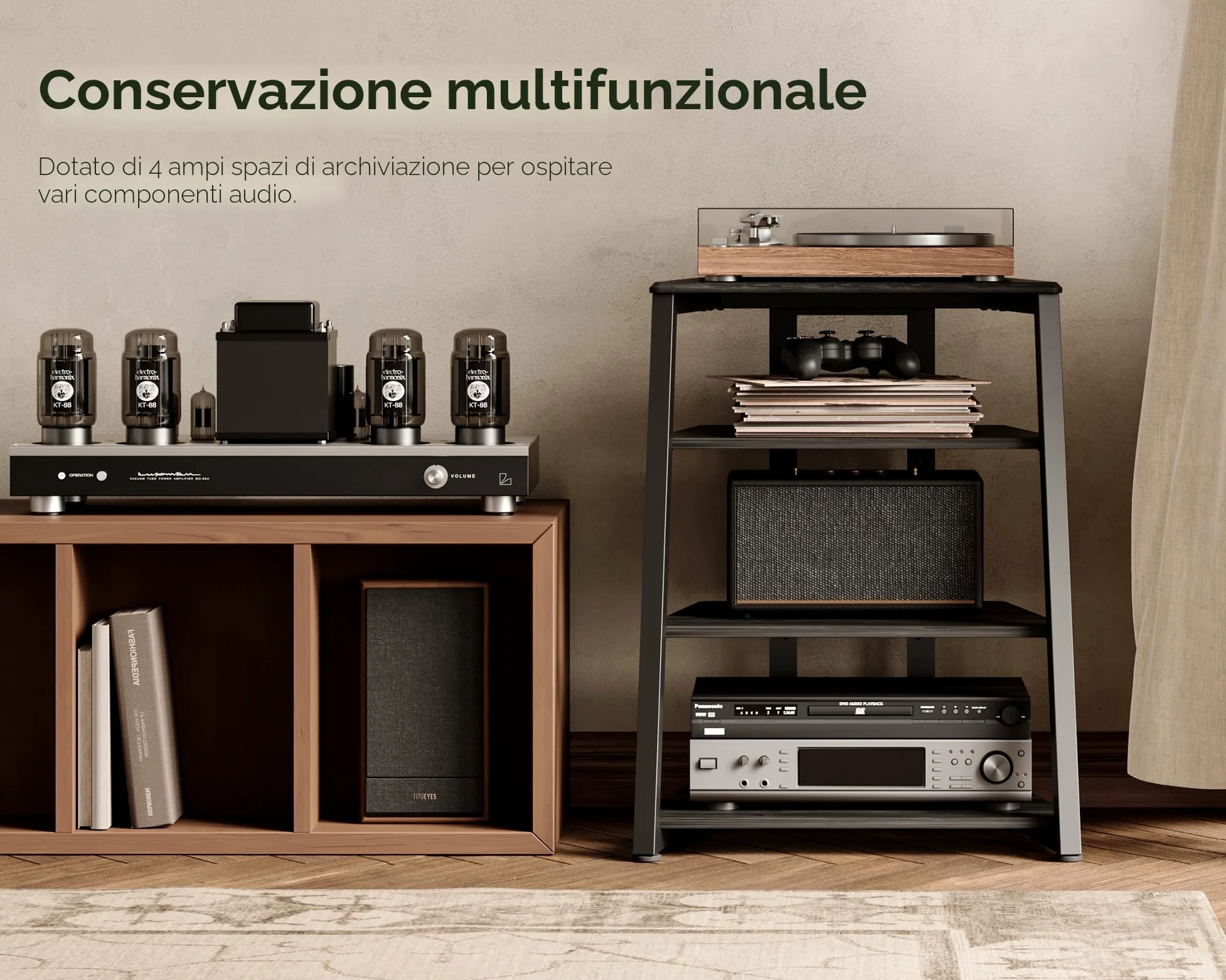 FITUEYES HiFi Shelf AV Shelf 4-level stand di legno con ripiani in legno per giradischi DVD Player Xbox supporto HIFI Rack