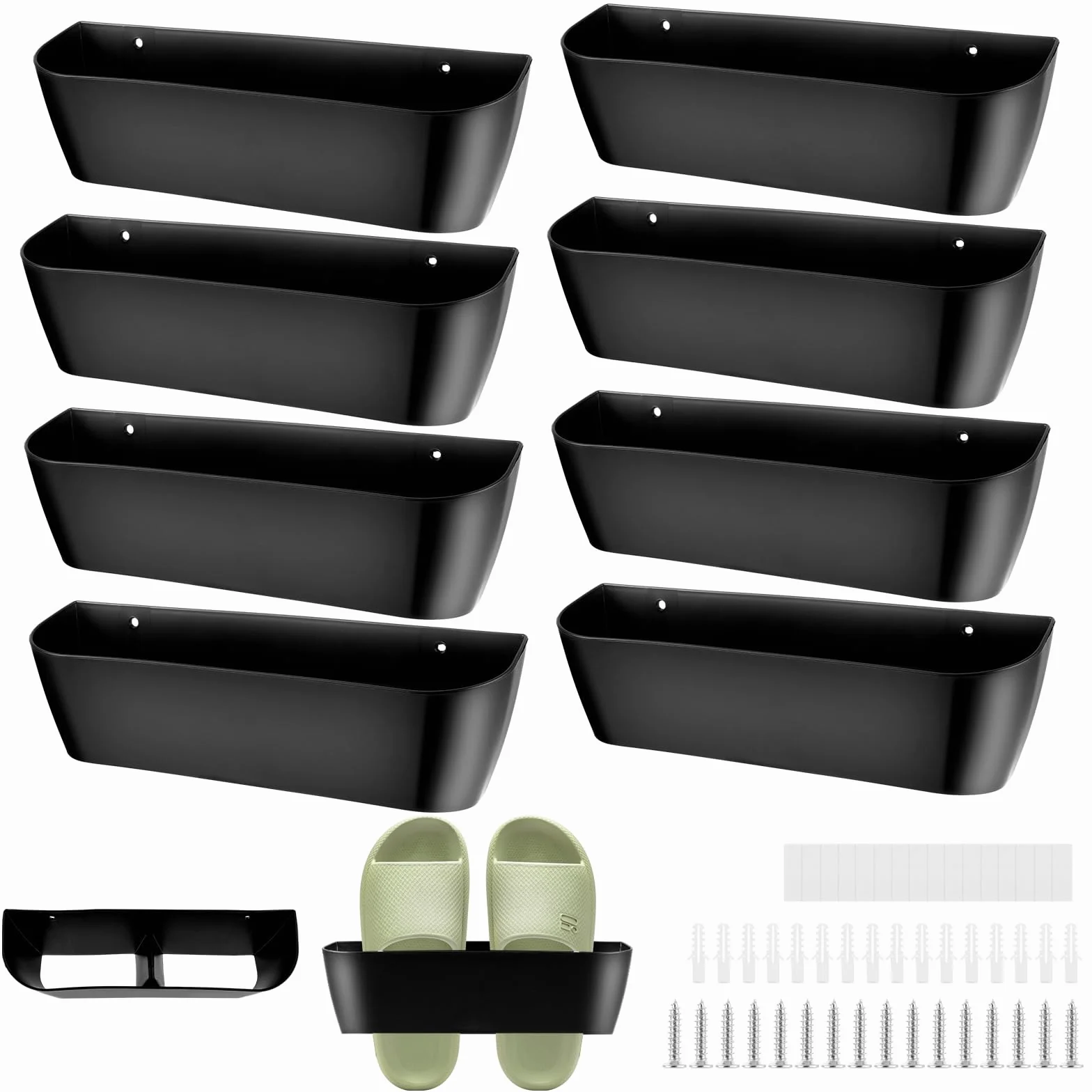8 portascarpe da parete, camper, 25 x 8 x 7 cm, organizer per scarpe da campeggio, senza foratura, montaggio a parete, autoadesivo, in plastica, per soggiorno, roulotte, colore nero