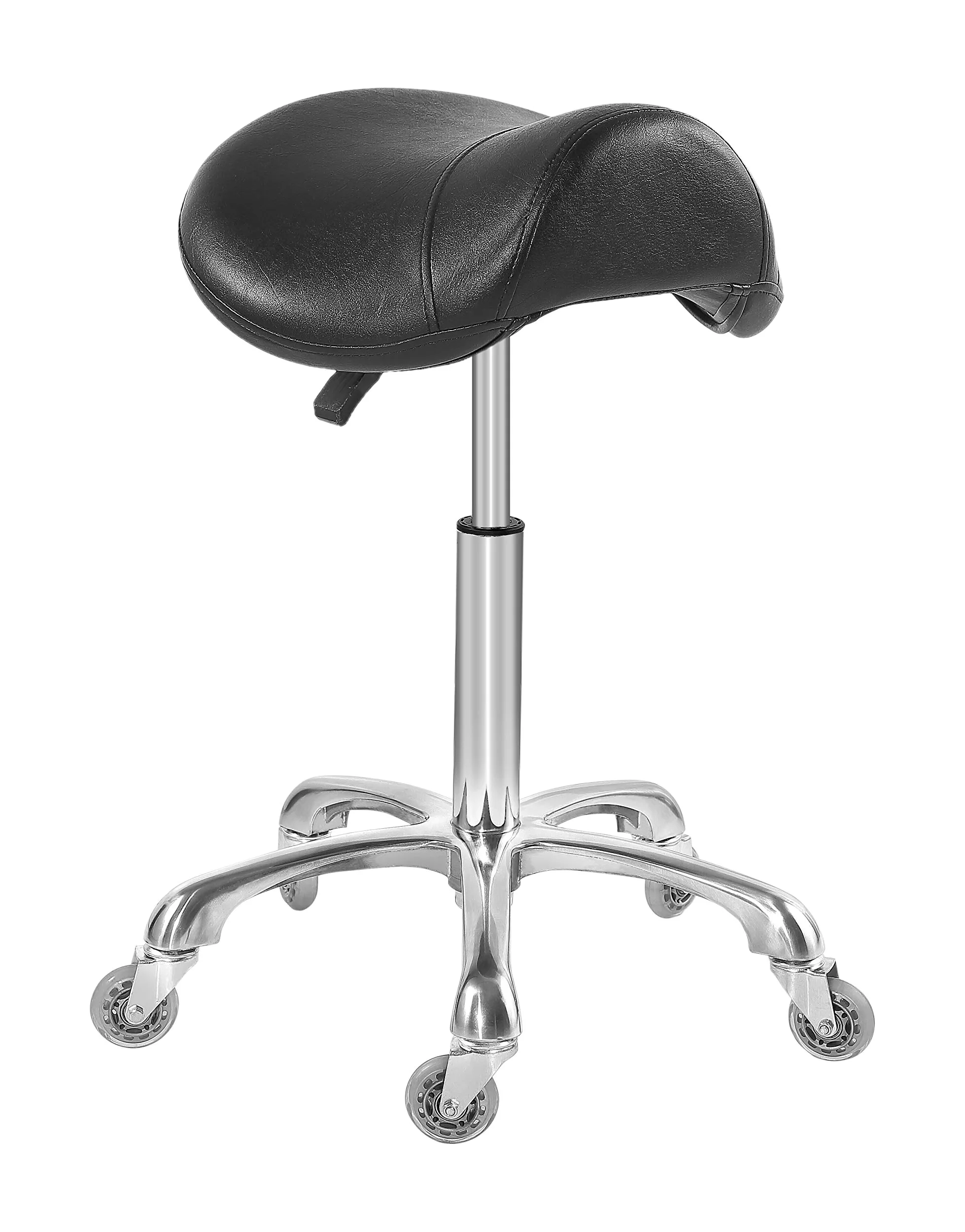 Antlu Sgabello con seduta a sella, con ruote, regolabile in altezza, per massaggi, cliniche, spa, saloni di bellezza, parrucchieri, colore nero
