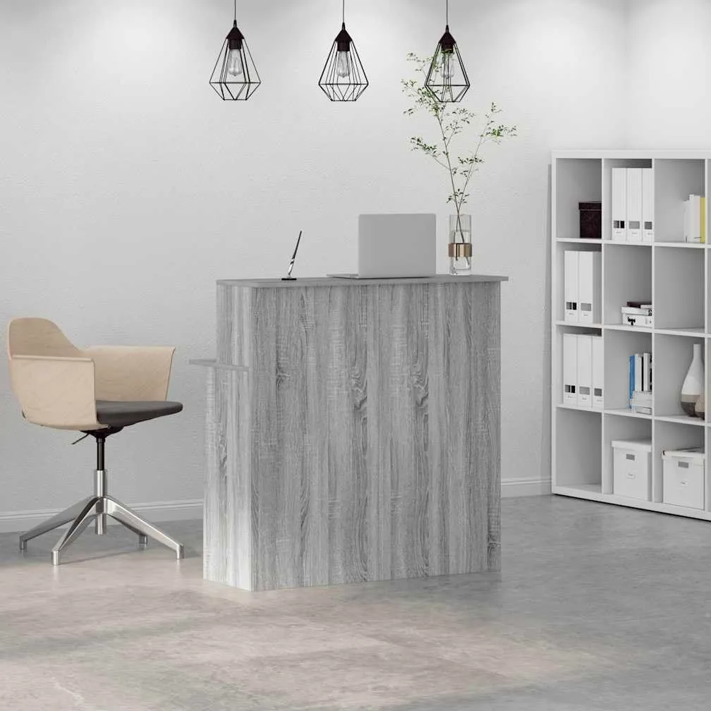 Banco reception grigio sonoma in legno multistrato 100x50x103,5 cm con ripiano integrato e cassetto per ufficio studio e smartworking, mobile per postazione lavoro e computer