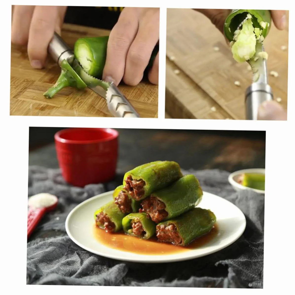 Acciaio Inossidabile Strumento Rimuovere Semino Peperoncino con Manico Antiscivolo Gancio Metallico