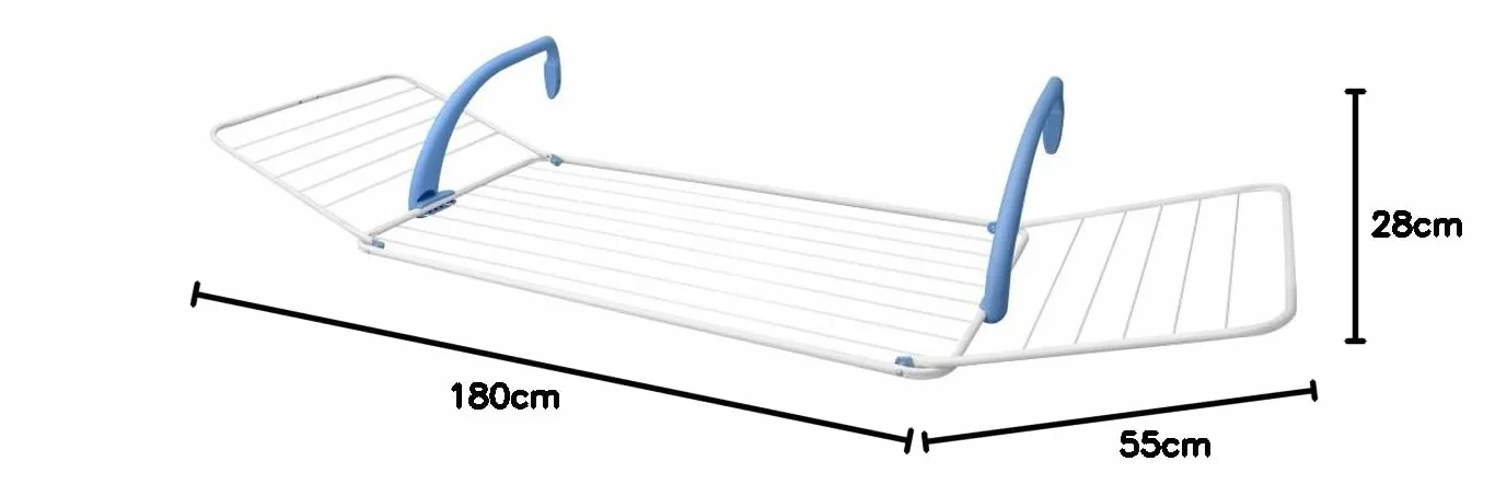 GIMI Brezza 200, Stendibiancheria Estensibile da Balcone, in Acciaio e Resina, Con ali resistenti e ripiegabili, fino a 18 m di stenditura, Manici robusti, dimensioni 180x55x28 cm