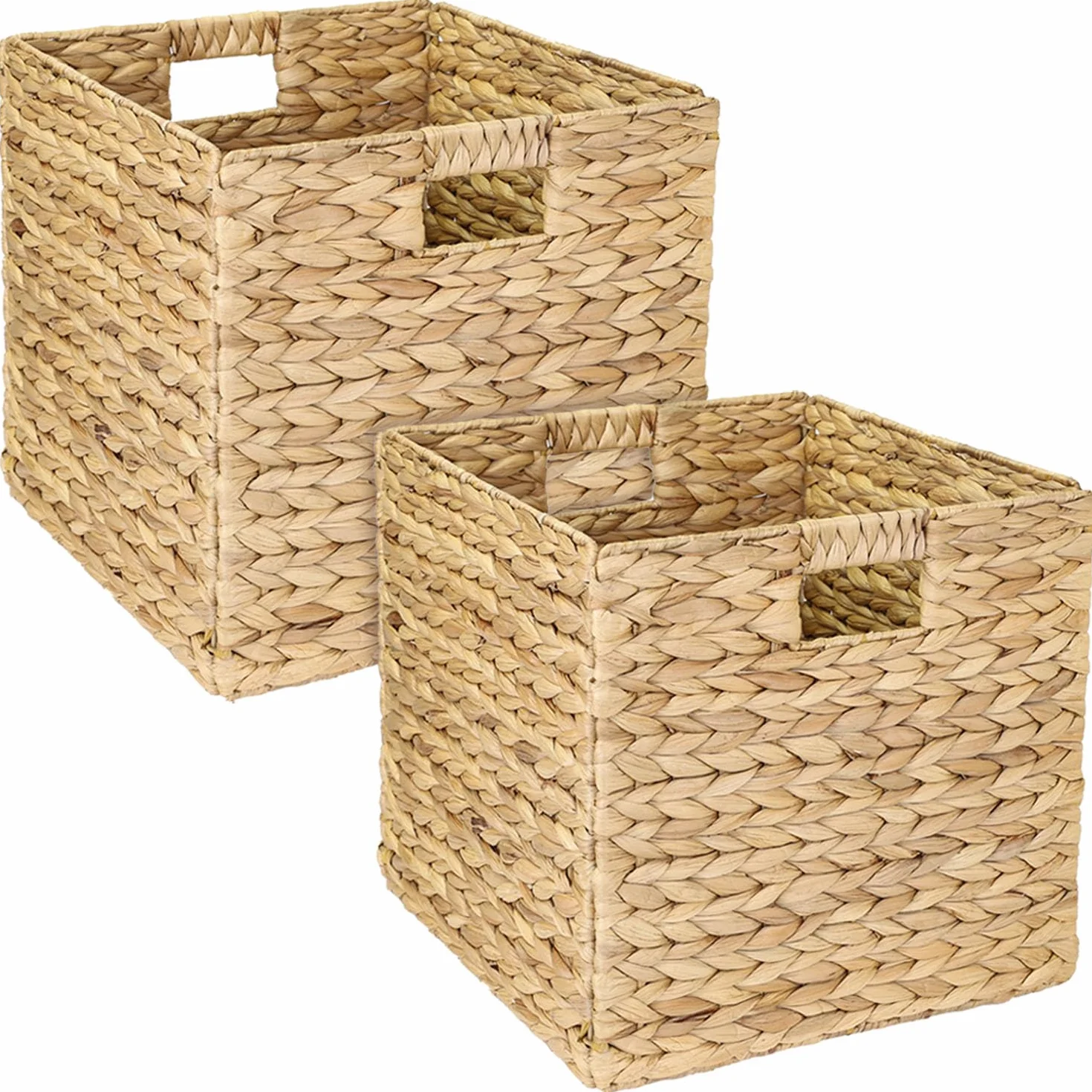 HMF Cestino portaoggetti da scaffale compatibile con Kallax, cestino intrecciato in giacinto d’acqua con manici, inserto per scaffali a cubi | Set da 2 | 32 x 34,5 x 32 cm | Naturale