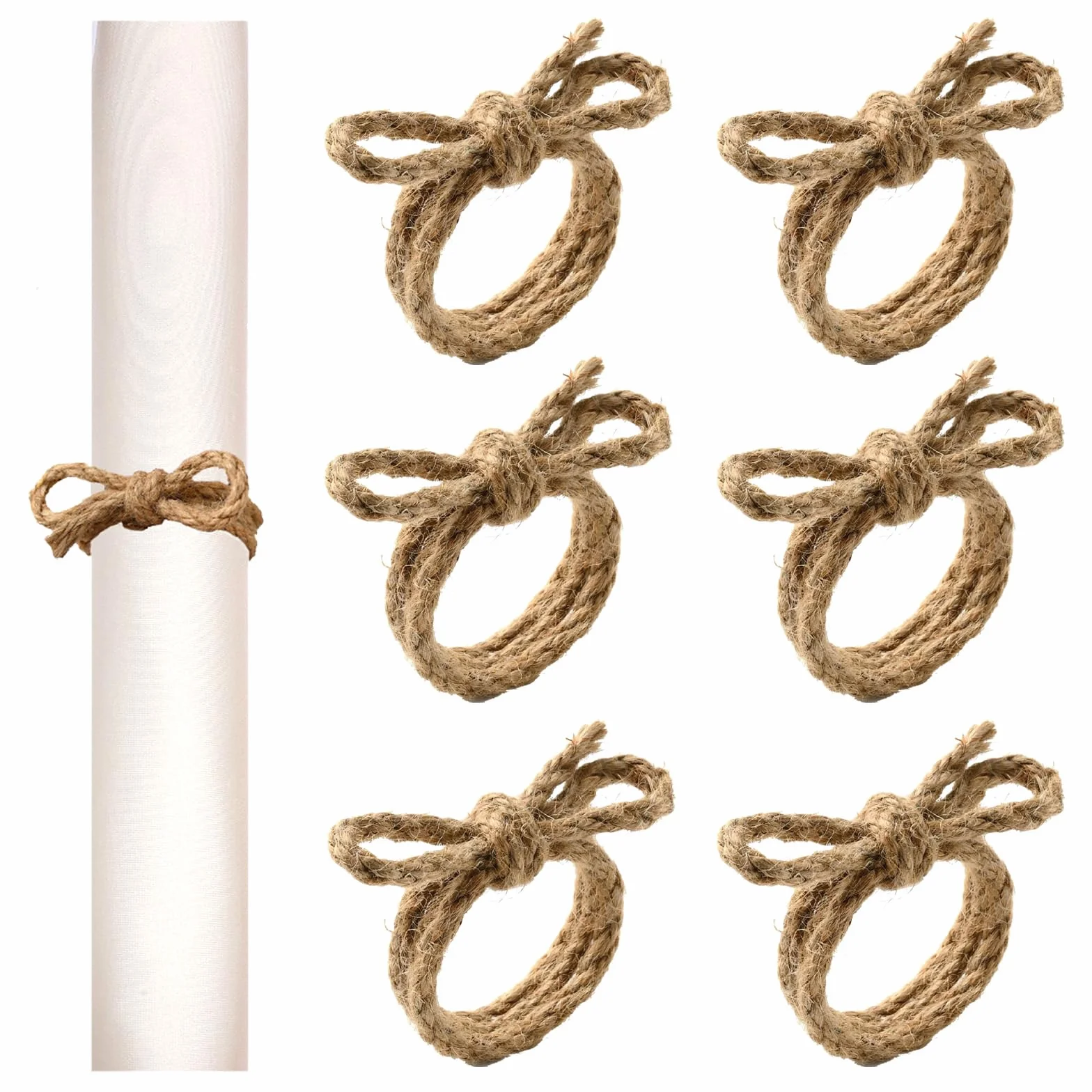 Set Di 6 Portatovaglioli Con Fiocco In Corda Di Iuta, Rustico Naturale Porta Tovaglioli Da Tavola Anelli, Fatti A Mano Anelli Per Tovaglioli Per Cene, Feste, Decorazione Da Tavolo