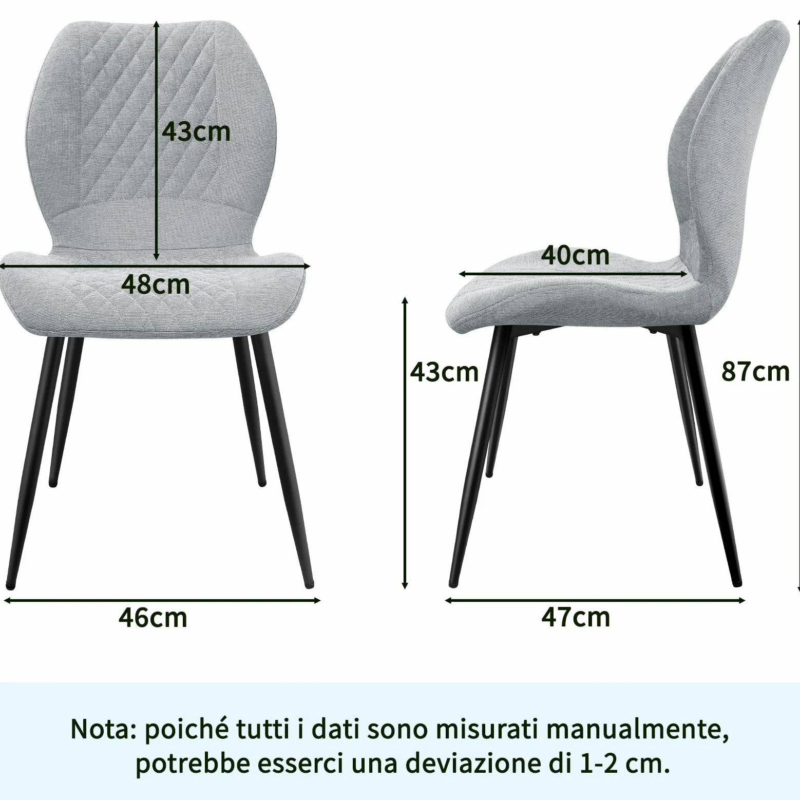 JIJIAN set di 6 Sedie da Pranzo Imbottite in Lino Naturale, Design Ergonomico Moderno per Cucina, Sala da Pranzo, Soggiorno, Camera da Letto, Reception, Grigio