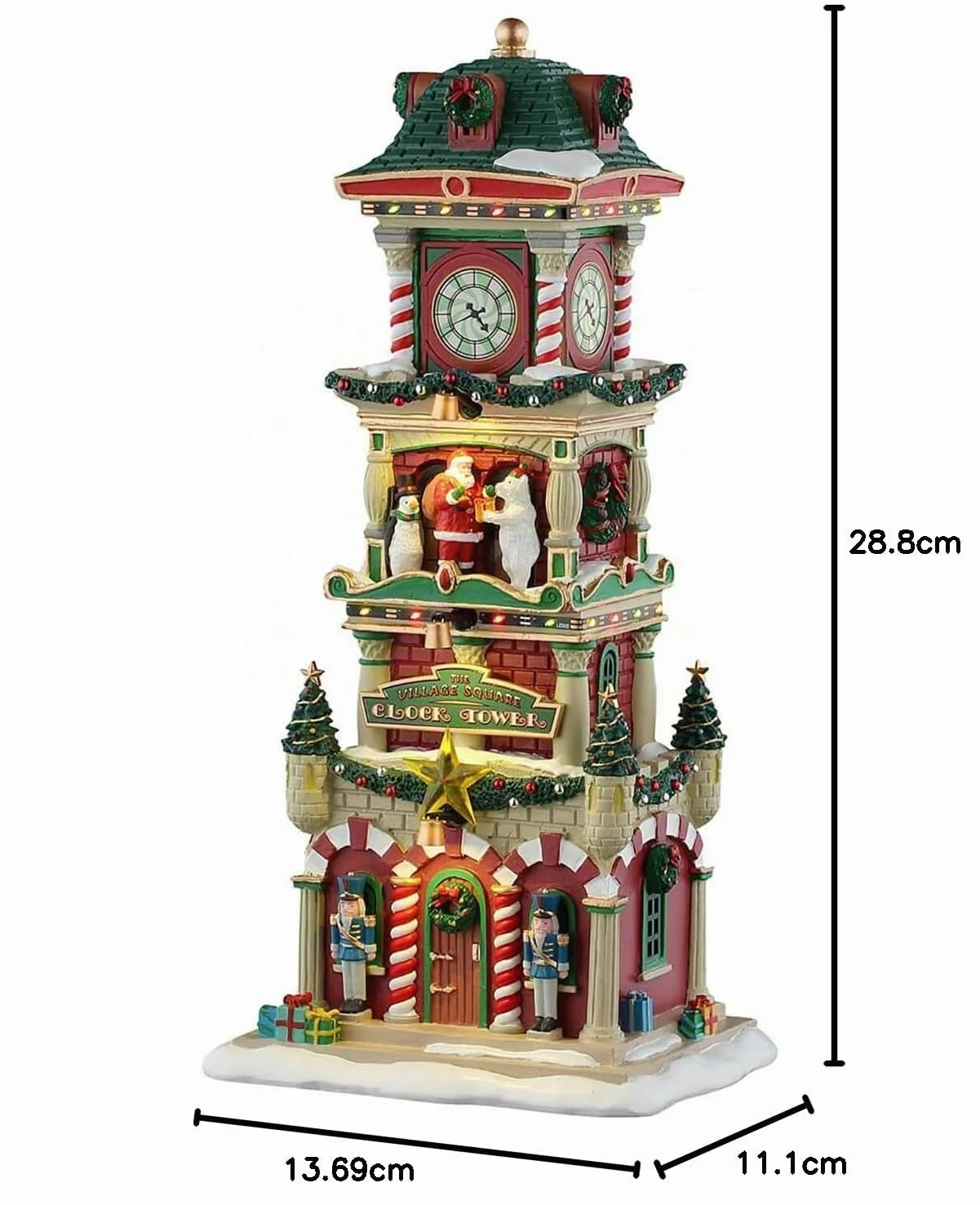 LEMAX Edificio illuminato Torre dell'orologio luci LED H28,8x13,7x11,1 cm
