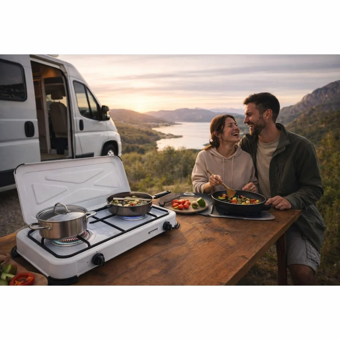 KEMPER Fornello a gas portatile 2 fuochi 2600 W bianco laccato