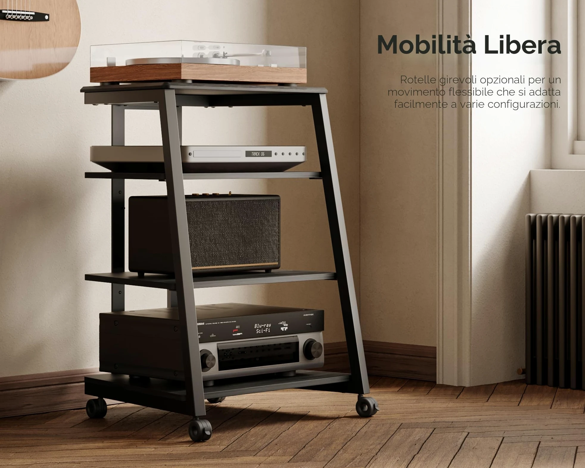 FITUEYES HiFi Shelf AV Shelf 4-level stand di legno con ripiani in legno per giradischi DVD Player Xbox supporto HIFI Rack