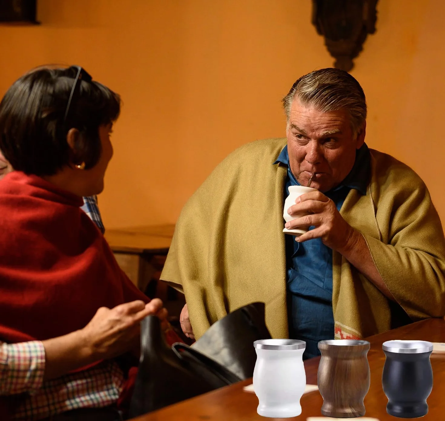 Mate Cup: Zestaw do herbaty Mate z podwójną ścianką, cannuczą i szczotką (czarny)