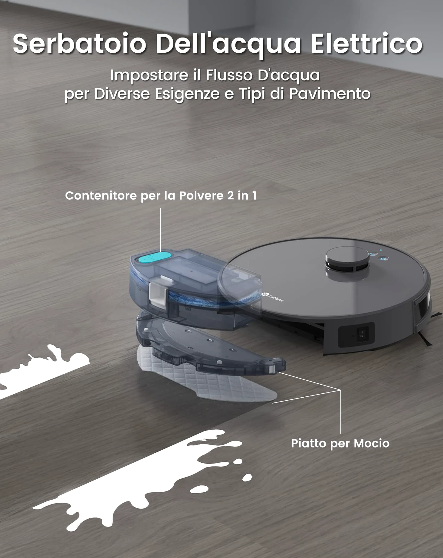 Lefant M1 Robot Aspirapolvere Lavapavimenti con Mappatura Laser dToF, Doppia Spazzola Laterale, 5500Pa, Batteria 4000mAh 200 Min, Controllo APP Alexa Google, Design Slim per Case Moderne, Grigio
