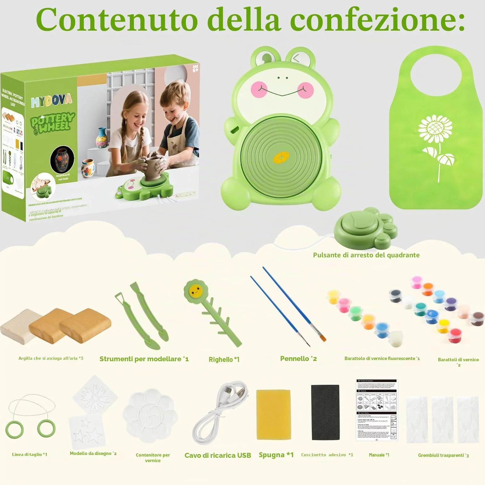 MYDOVA Kit completo di pittura in ceramica per bambini da 6 a 12 anni con 3 argille