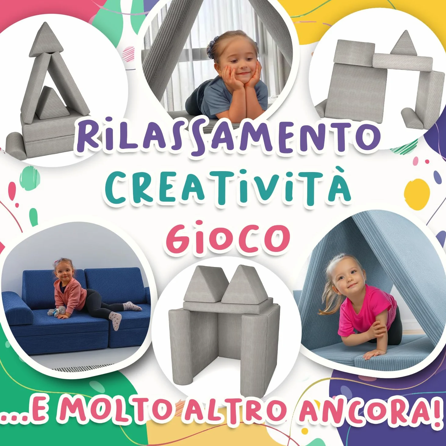 POKAR Divano Modulare per Bambini in Velluto Corduroy | Divano Bambini Trasformabile in Schiuma | Divano da Gioco per Cameretta Bambini | Certificato Oeko-TEX 100 | Laguna Azzurra