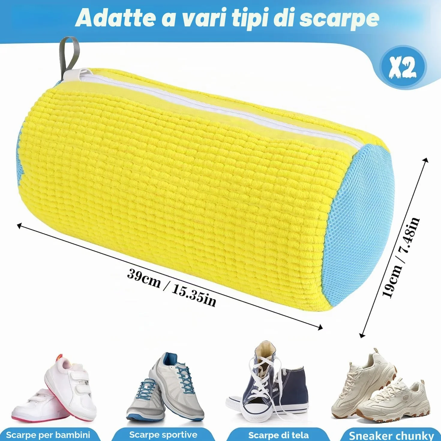 Sacchetto Scarpe Lavatrice 2 Pezzi, Sacchetti Riutilizzabili con Cerniera Invisibile, Microfibra Sacca per Lavare Scarpe In Lavatrice Pulizia Completa a 360° per Sneakers e Scarpe Sportive