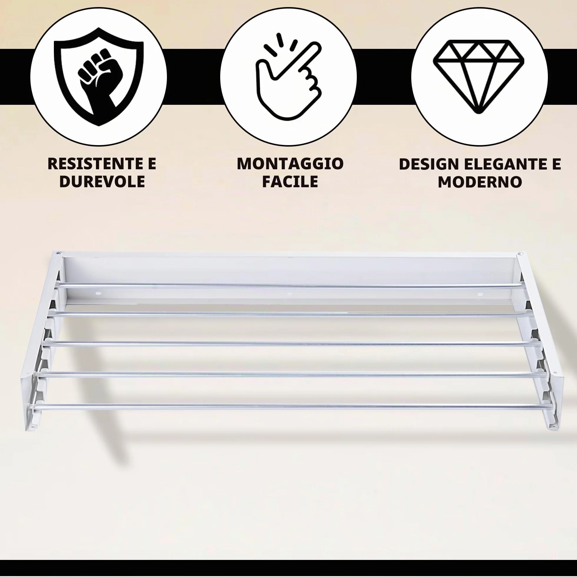 Vonia Stendibiancheria Da Parete 80 Cm Pieghevole Salvaspazio Alluminio Bianco