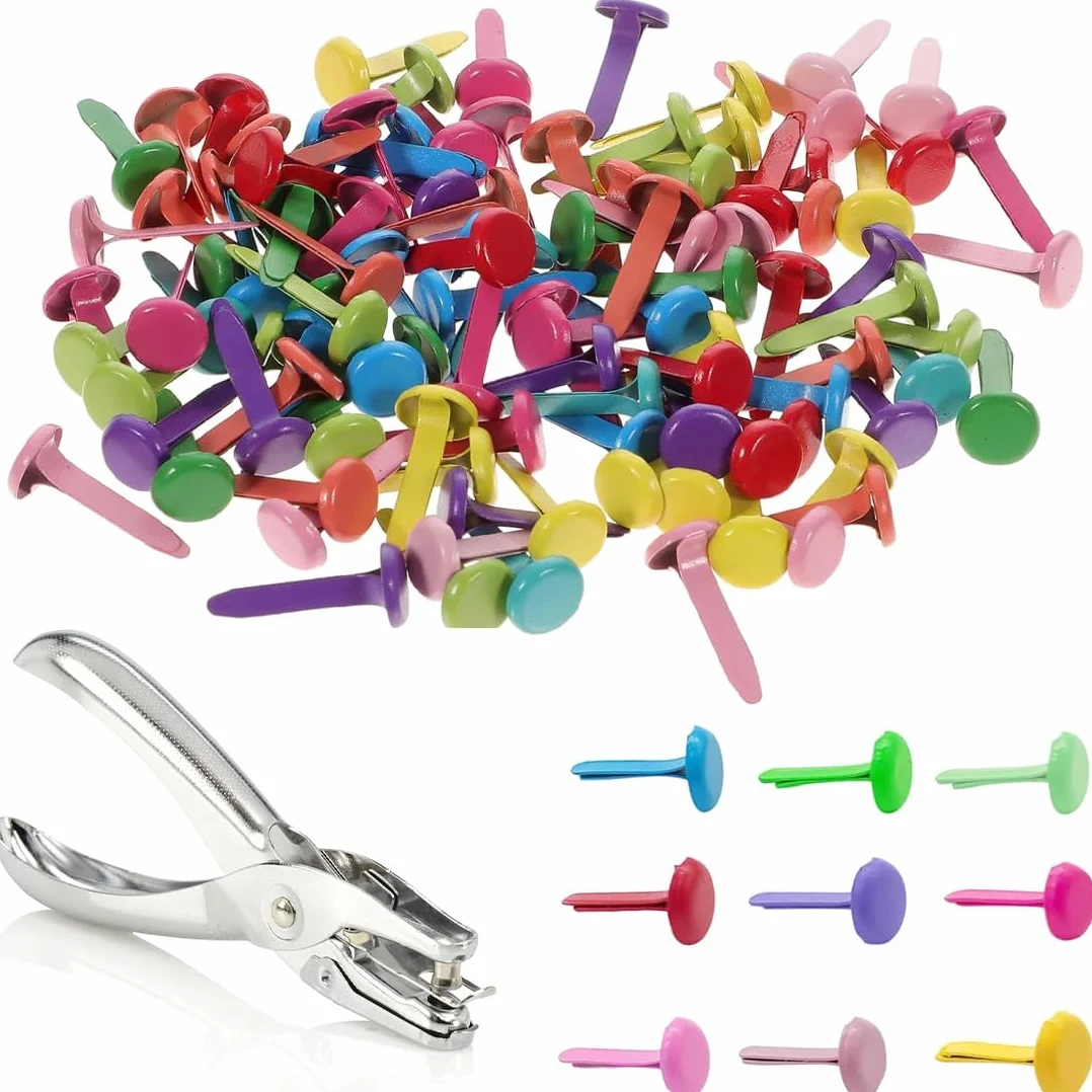 Fermacampioni Piccoli in Metallo 100 Pezzi per Scrapbooking, Chiodi ad Angolo a Due Gambe