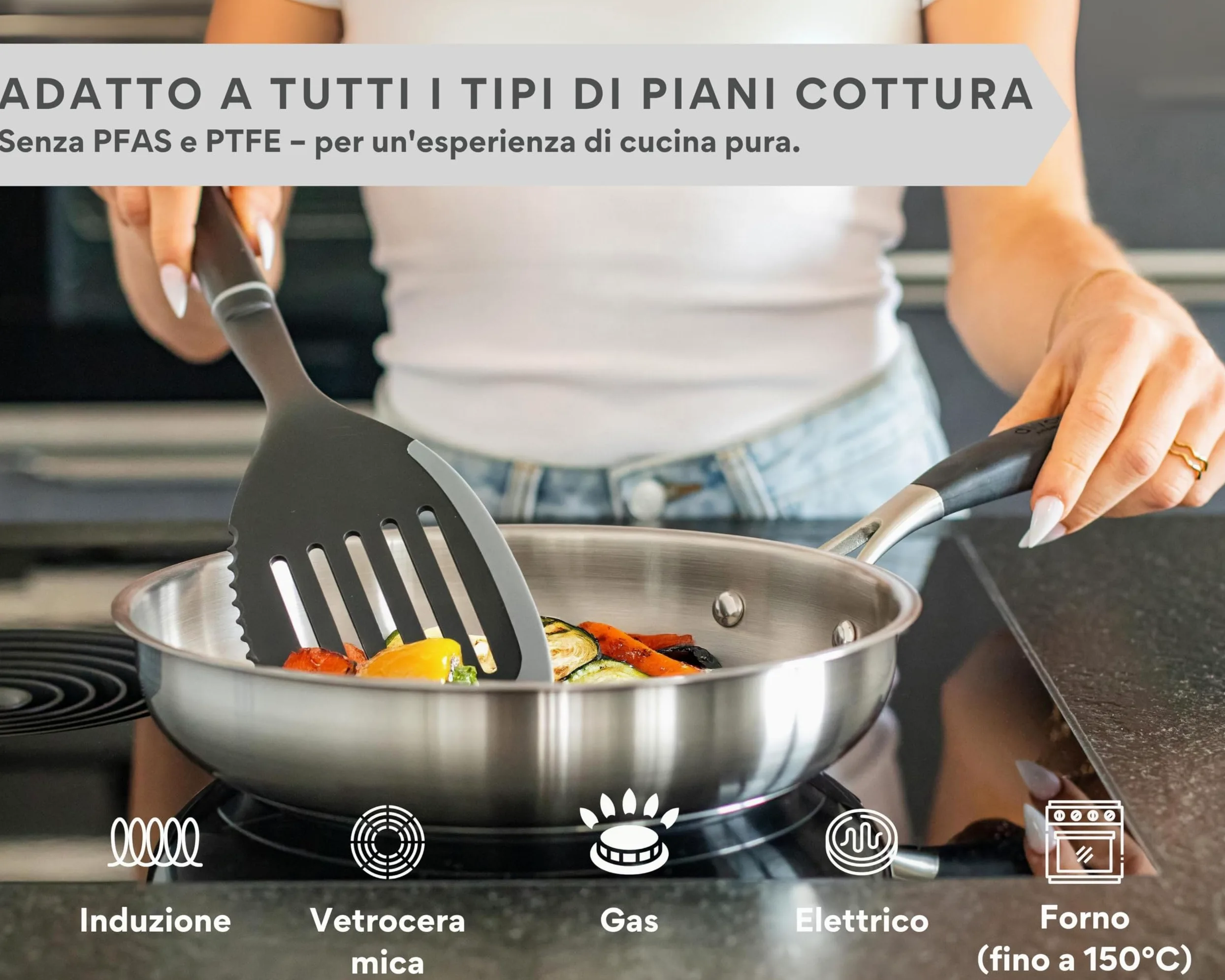DIVORY Set di padelle in acciaio inox da 20, 24 e 28 cm – Padelle senza rivestimento, prive di PTFE e PFOA, in acciaio inossidabile (PURA)