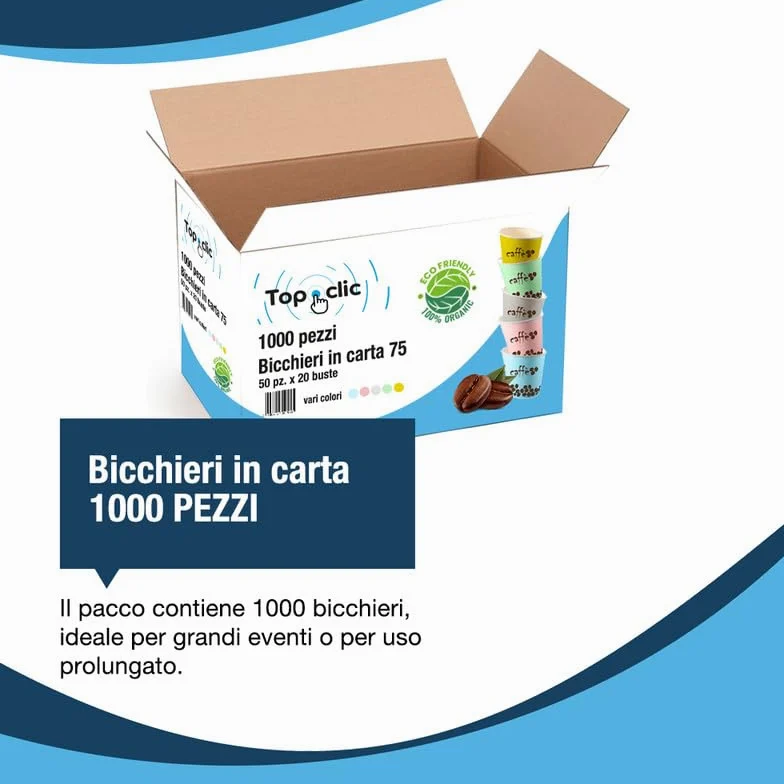 Bicchierini da Caffè Monouso in Carta - 1000 Pezzi Bicchieri di Carta Colorati, Compostabili, Ideali per Caffè, Espresso, Festa, Ufficio e Uso Domestico