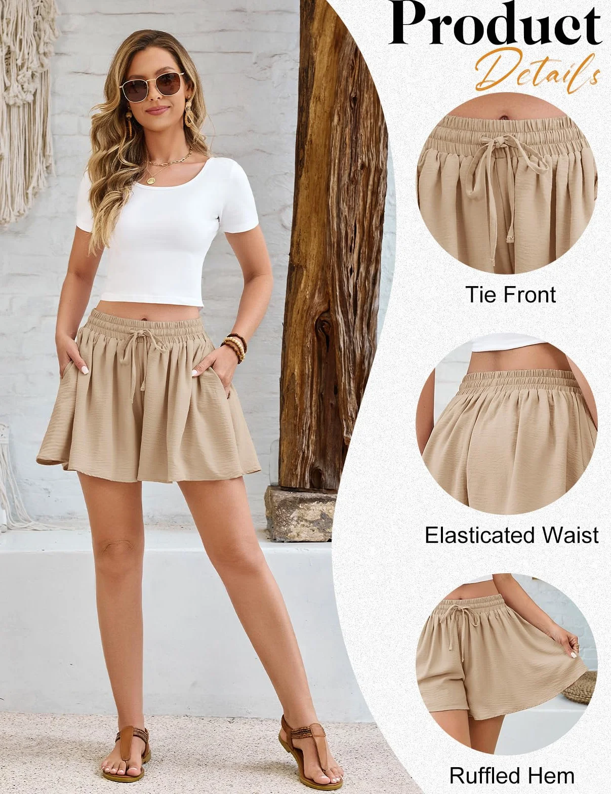 HEEKPEK Pantaloncini Donna Estivi Casual Gamba Larga Shorts Coulisse Vita Alta Pantaloni Corti da Spiaggia Fluidi Larghi Comodi con Tasche