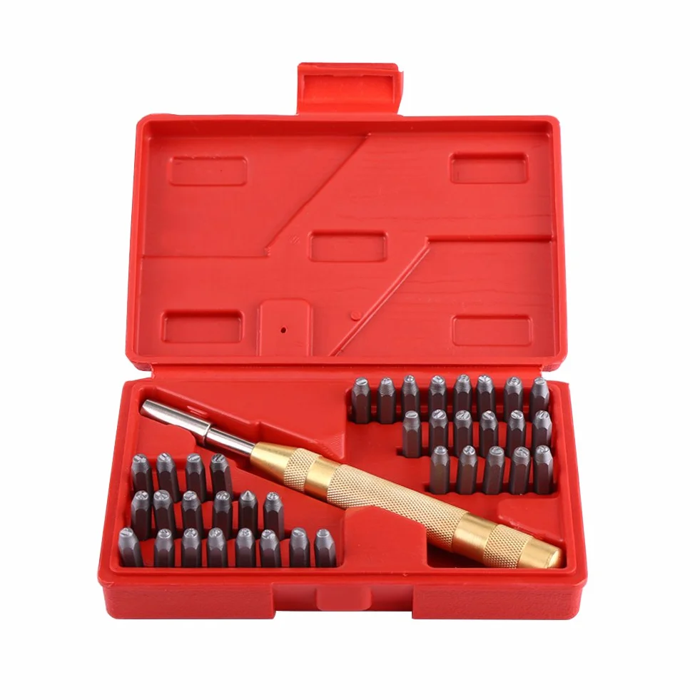 Estink Set di Punzoni per Lettere e Numeri 38 Pezzi, A-Z e 1-9 3 mm con Punzone Automatico, per Artigianato