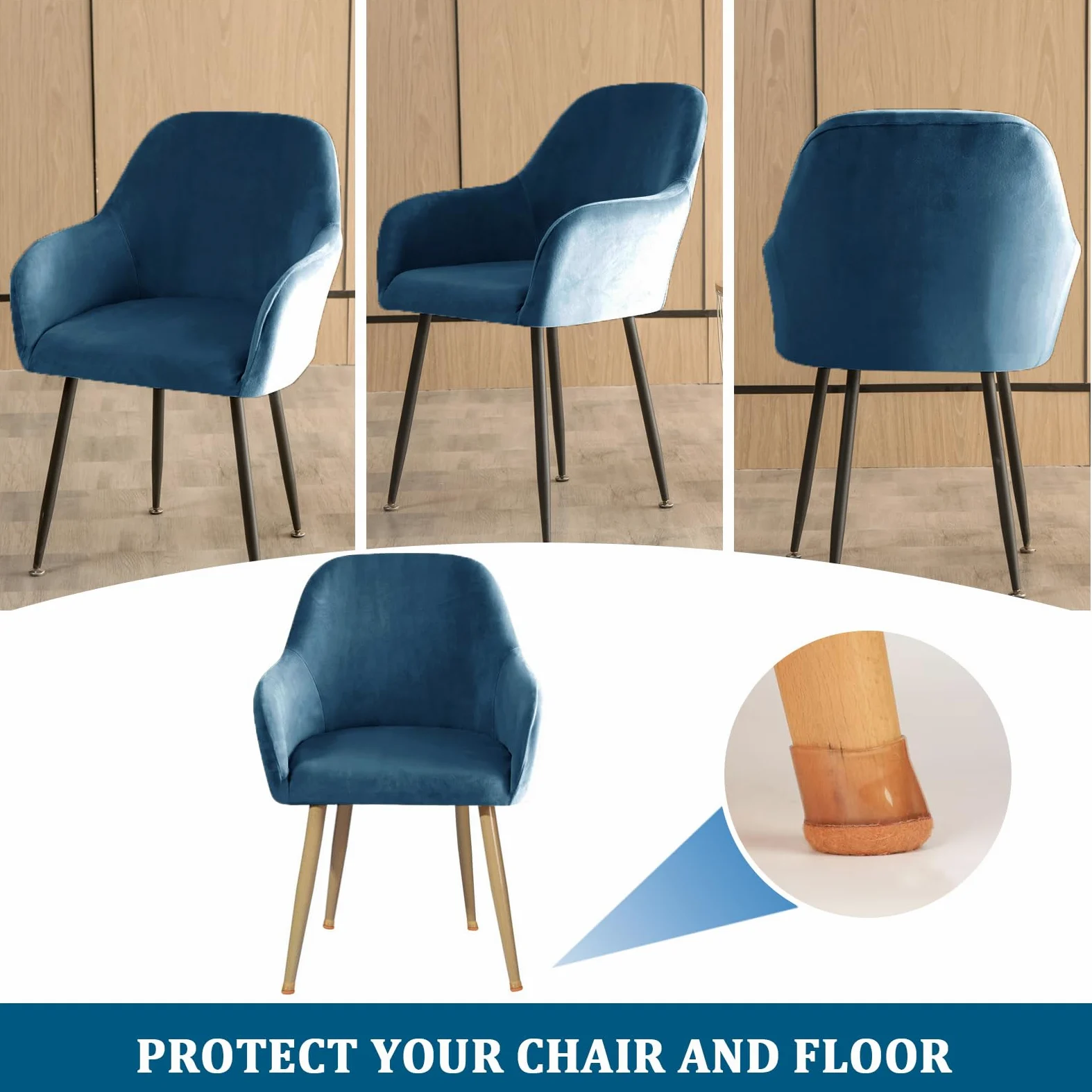 Set di 4 coprisedia elastici in velluto elasticizzato con braccioli, protezione per sedia da ufficio, blu ed elegante, per 2/4/6 sedie