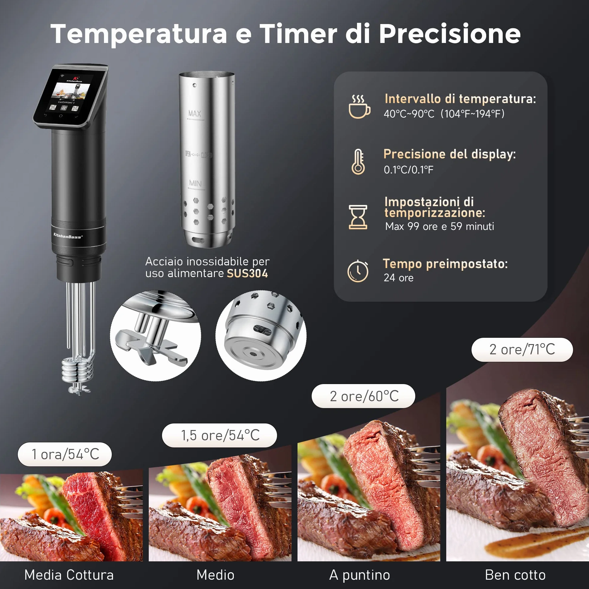 KitchenBoss G330 WLAN Sous Vide Roner 1100W IPX7 APP 40-90℃