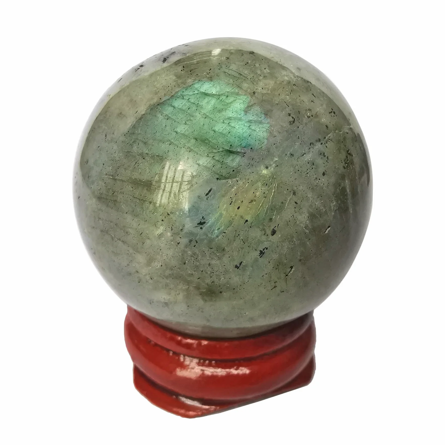Sfera di cristallo di guarigione per divinazione, sfera di 40 mm, scultura per la casa, palle di Fengshui con supporto in legno, Pietra di luna