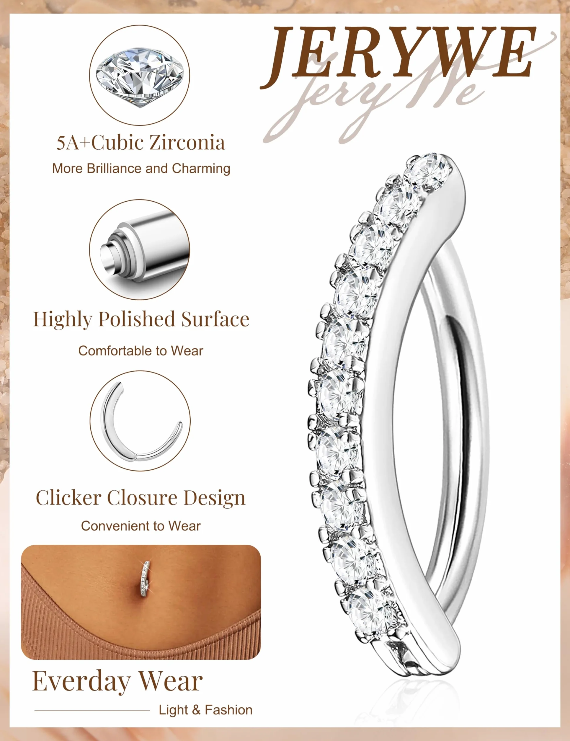 Piercing Ombelico 14G Acciaio Chirurgico Argento Oro Anallergico CZ Opale Clicker Anello Set 10/12mm