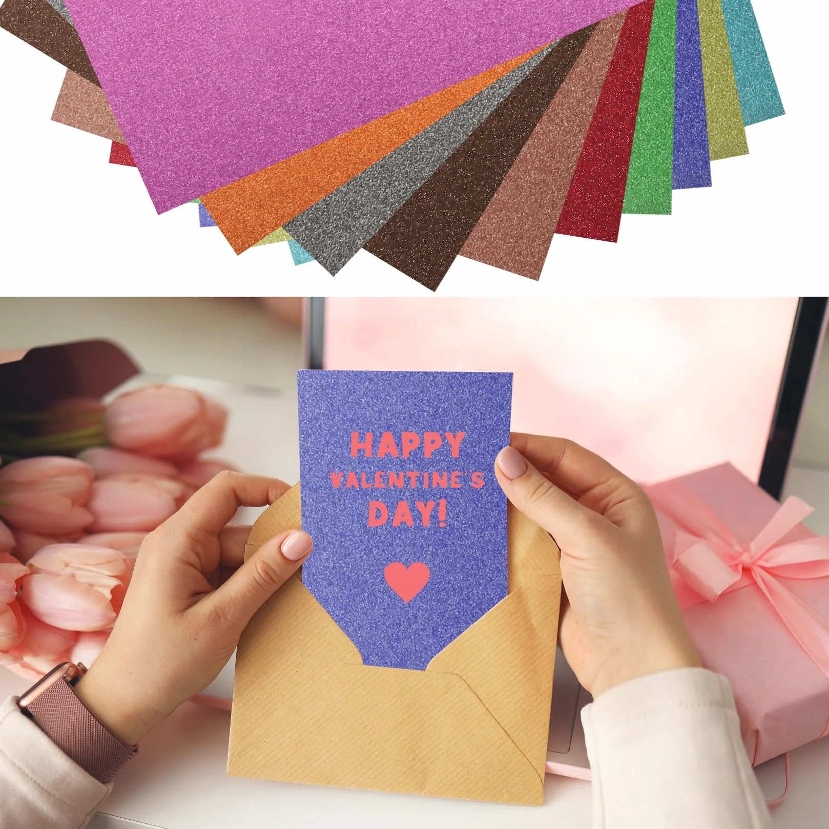 Cartoncini Colorati A4 230 g/m² 20 Colori Carta Glitterata per Lavori Artigianali DIY Scrapbooking