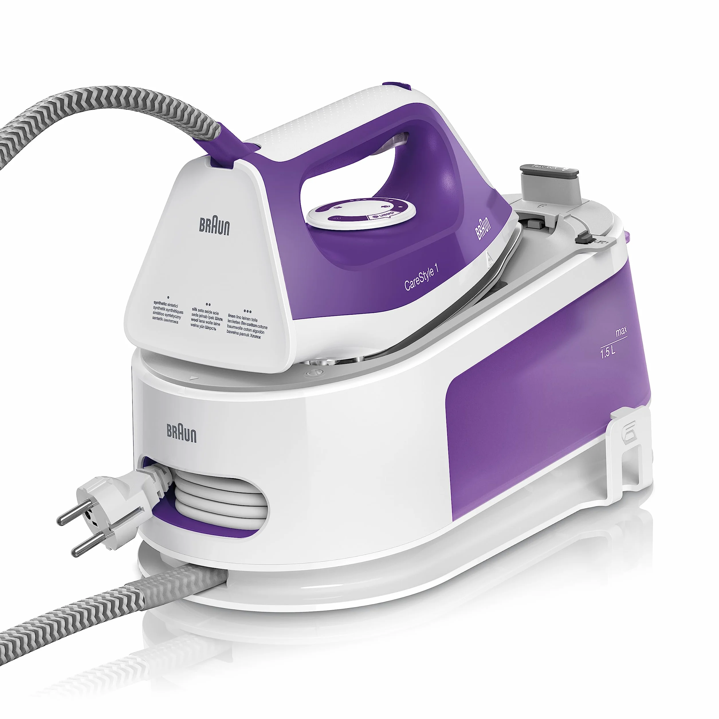 Braun Carestyle1 IS1014VI Ferro Generatore Di Vapore Con 5 Anni Di Assistenza, Carica Continua, Termostato Regolabile, Tanica 1,5L, AUTOSPEGNIMENTO, Colpo vapore 360g/min, Sistema Sicurezza, Viola