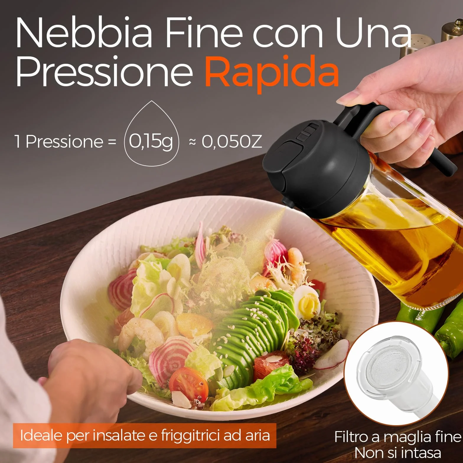 YARRAMATE Spruzzatore di olio da cucina 2 in 1, bottiglia di vetro 470 ml per friggitrice ad aria e barbecue