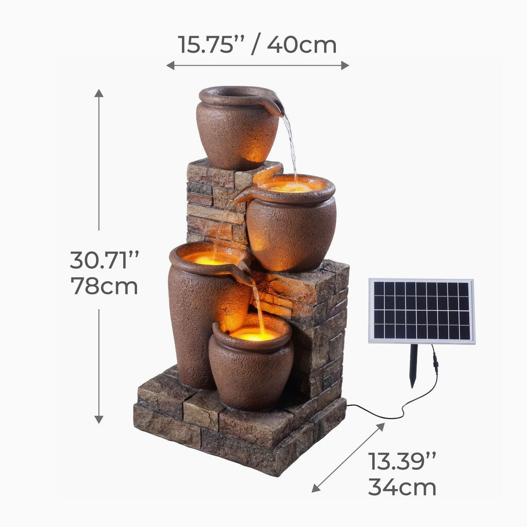 Teamson Home Fontana a cascata a 4 ripiani a energia solare, 78 cm, per ambienti esterni, terracotta