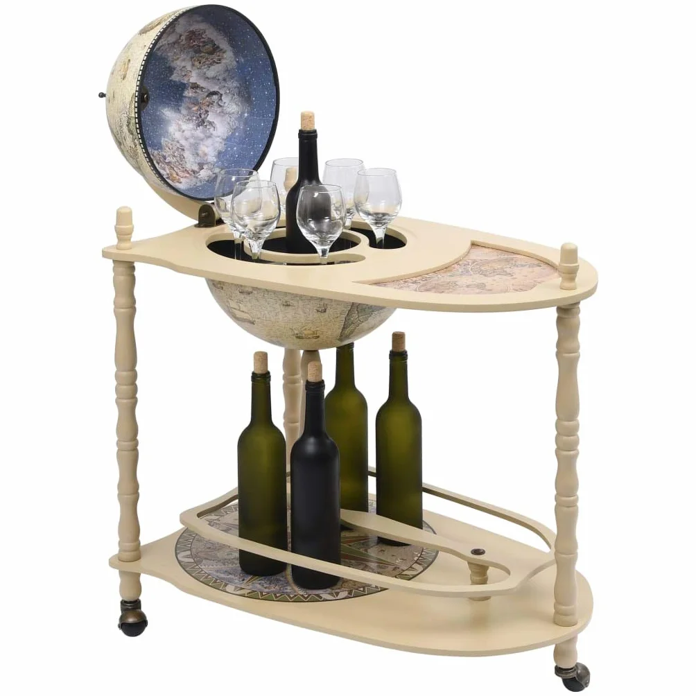 Tidyard Bar a Globo Portavini con Supporto in Legno Autoportante Eucalipto Verde,Carrello Legno,Minibar,Portavini,Carrello Bar,Carrello liquori,Porta liquori 70x45x88 cm