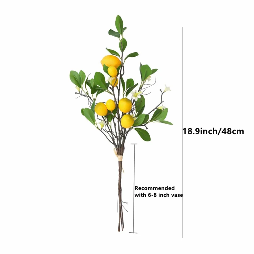 Rami di limoni artificiali 8 teste finti frutta con foglia verde decorazione realistica per casa fattoria centrotavola