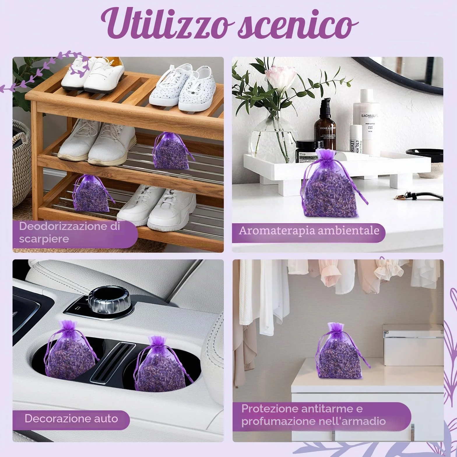 Zanfqvo 20 Sacchetti Profumati Lavanda - Lavanda Vera Essiccata per Armadi e Guardaroba - Protezione Antitarme - Profumatori per Cassetti e Ambient