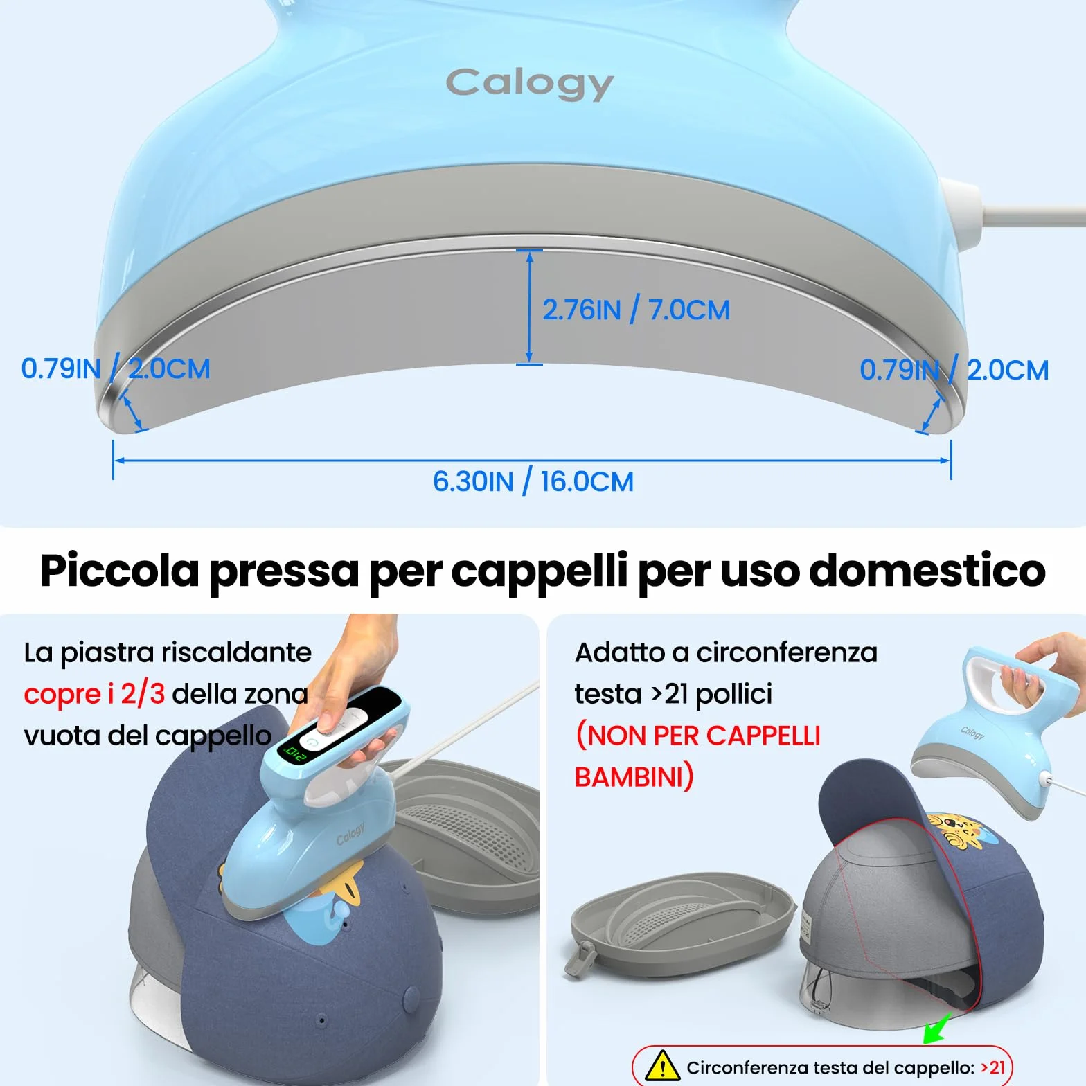 Calogy Mini Pressa a Caldo per Cappelli 210℃ Base Rotonda
