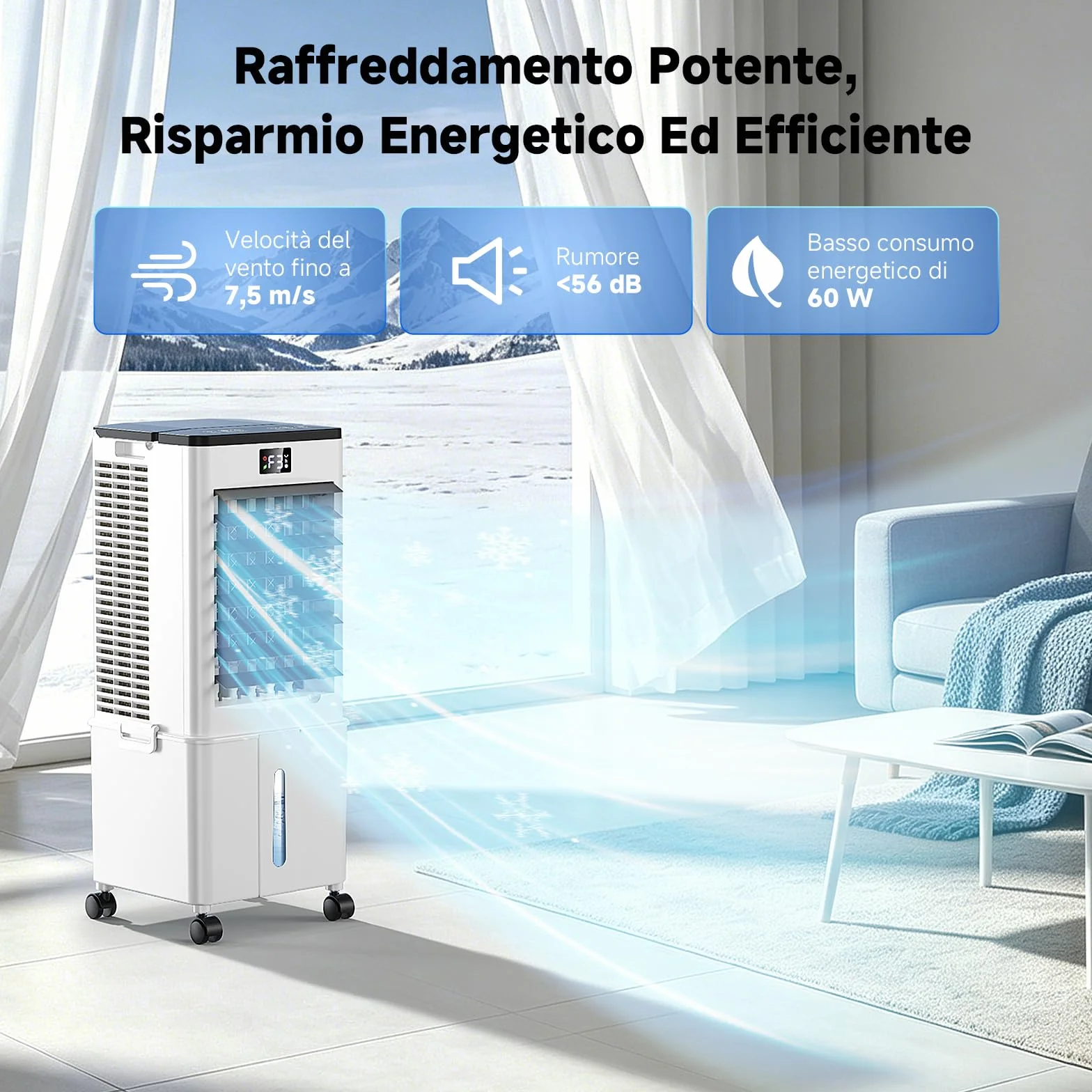 Condizionatore Portatile senza tubo 10L Migliorato, Raffrescatore d'Aria 4 in 1, 3 Velocità, Timer 1-12h, 3 Modalità, Telecomando, Oscillazione 60°, per Camper, Casa, Ufficio(Nero e bianco opaco)